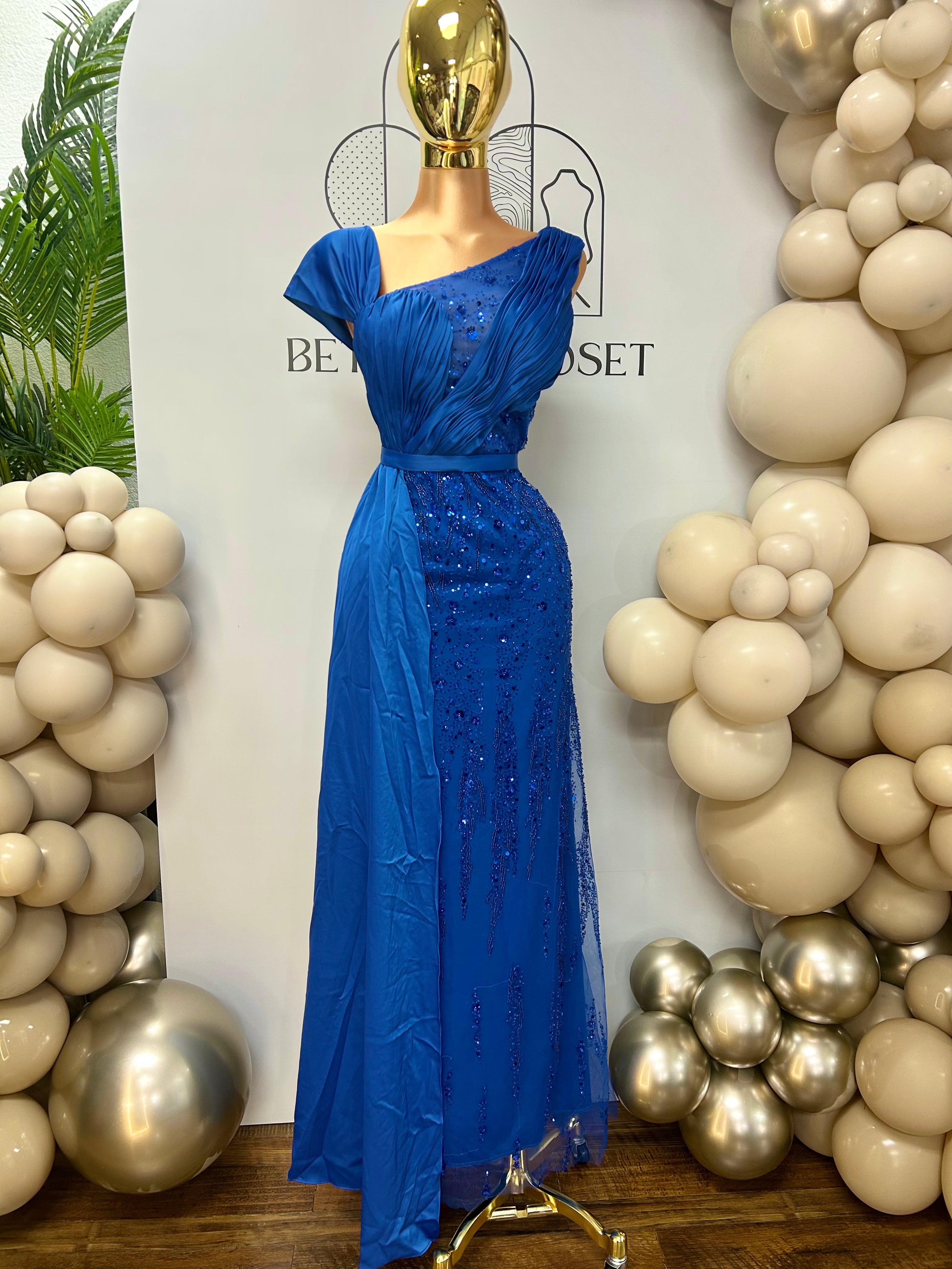Dorthy Asymmetric Sequins & Beaded Gown