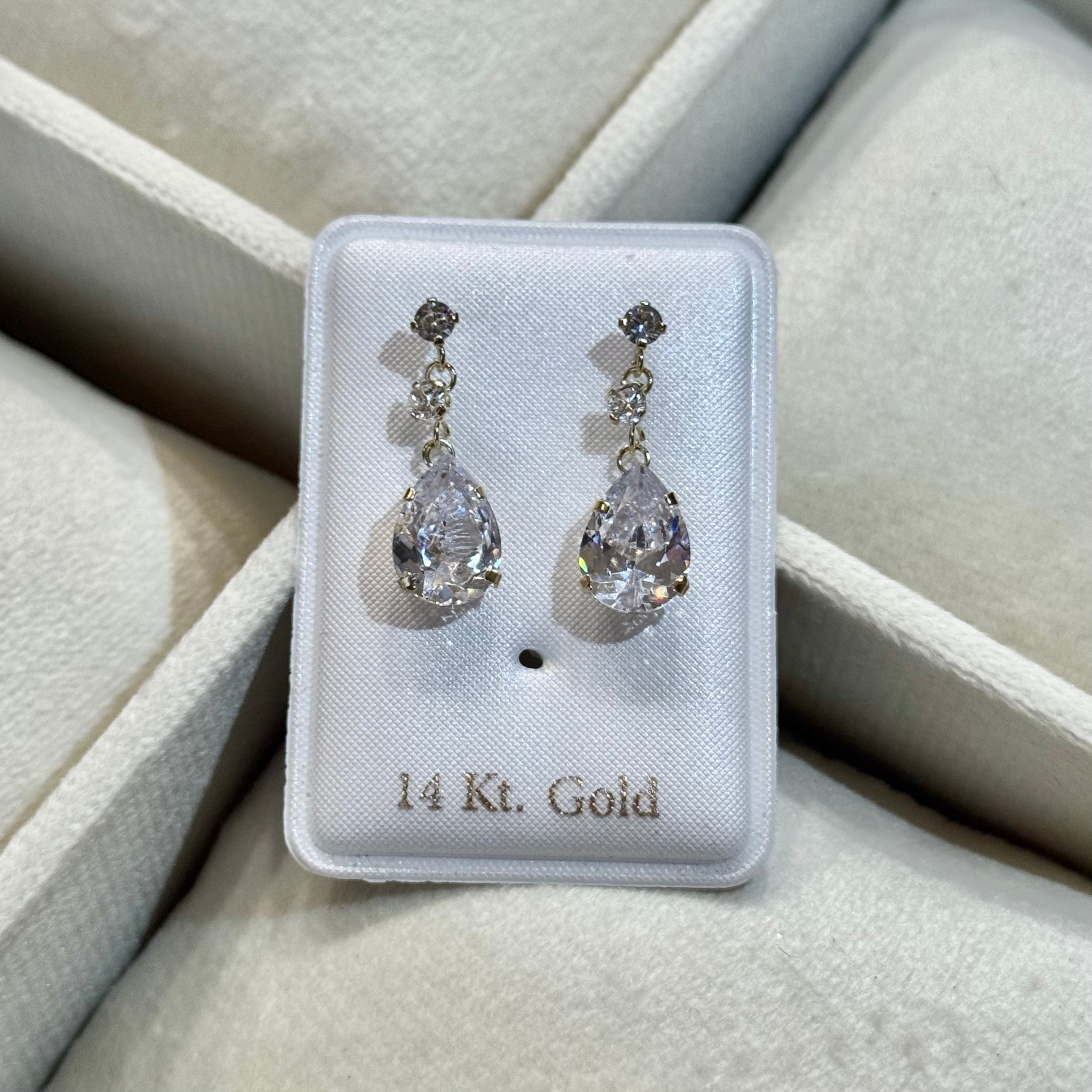 14K Gold CZ Pear Shaped Earrings