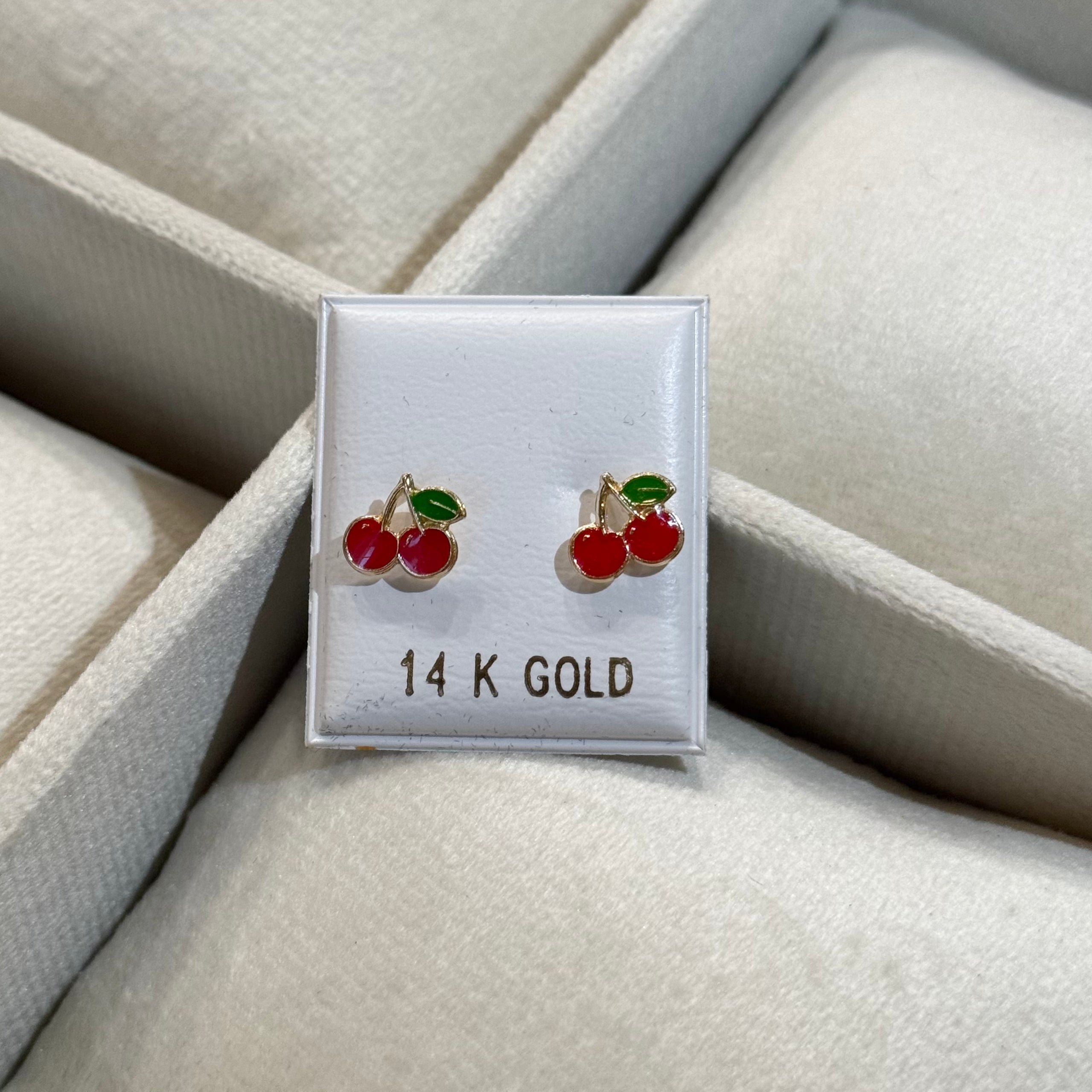 14k Gold Cherry Earrings
