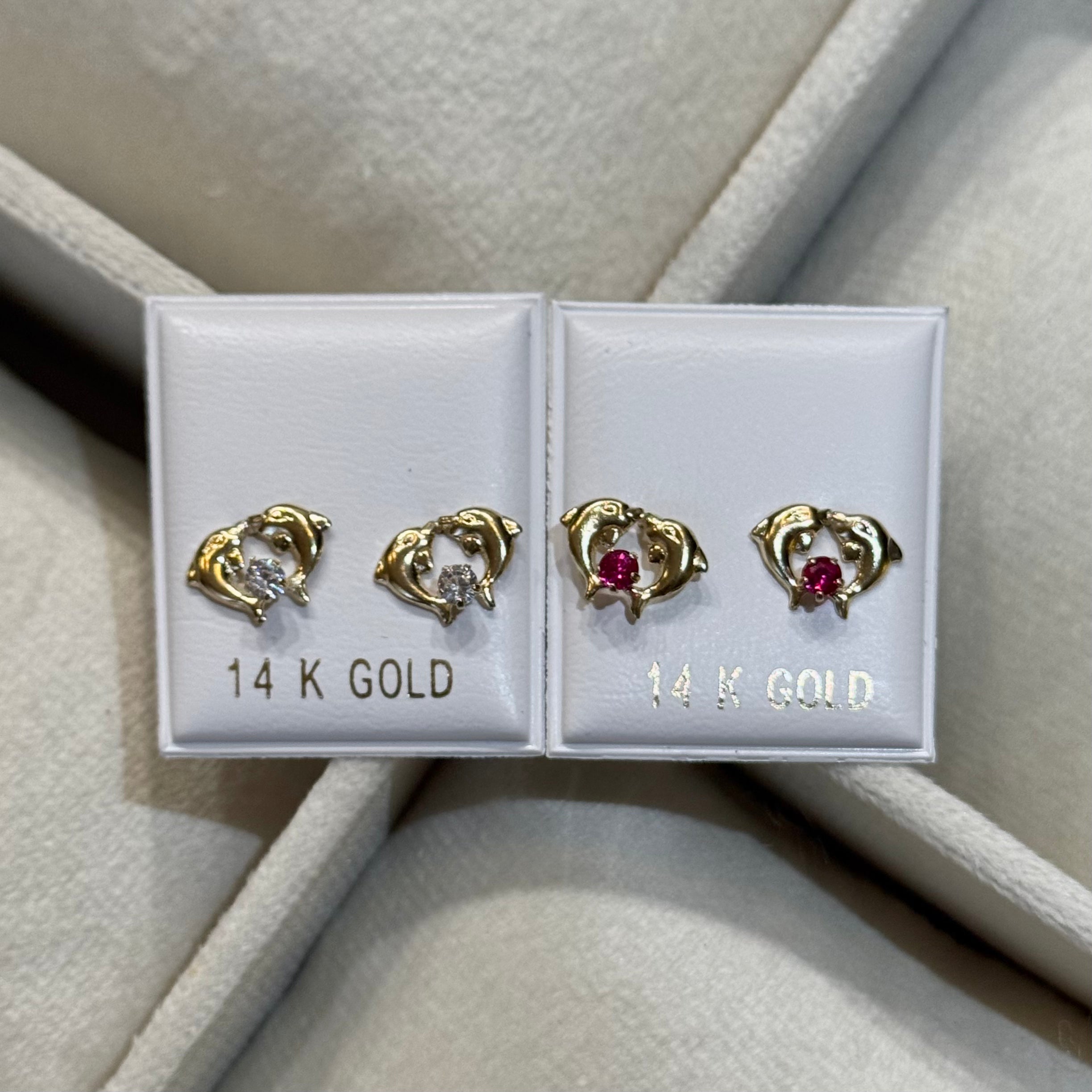 14K Gold Dolphin CZ Earrings