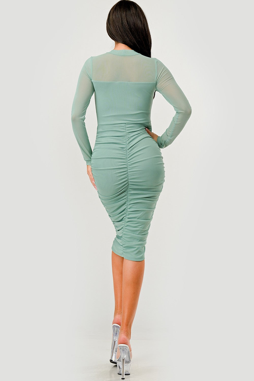 MELISSA MESH RUCHED BODYCON DRESS