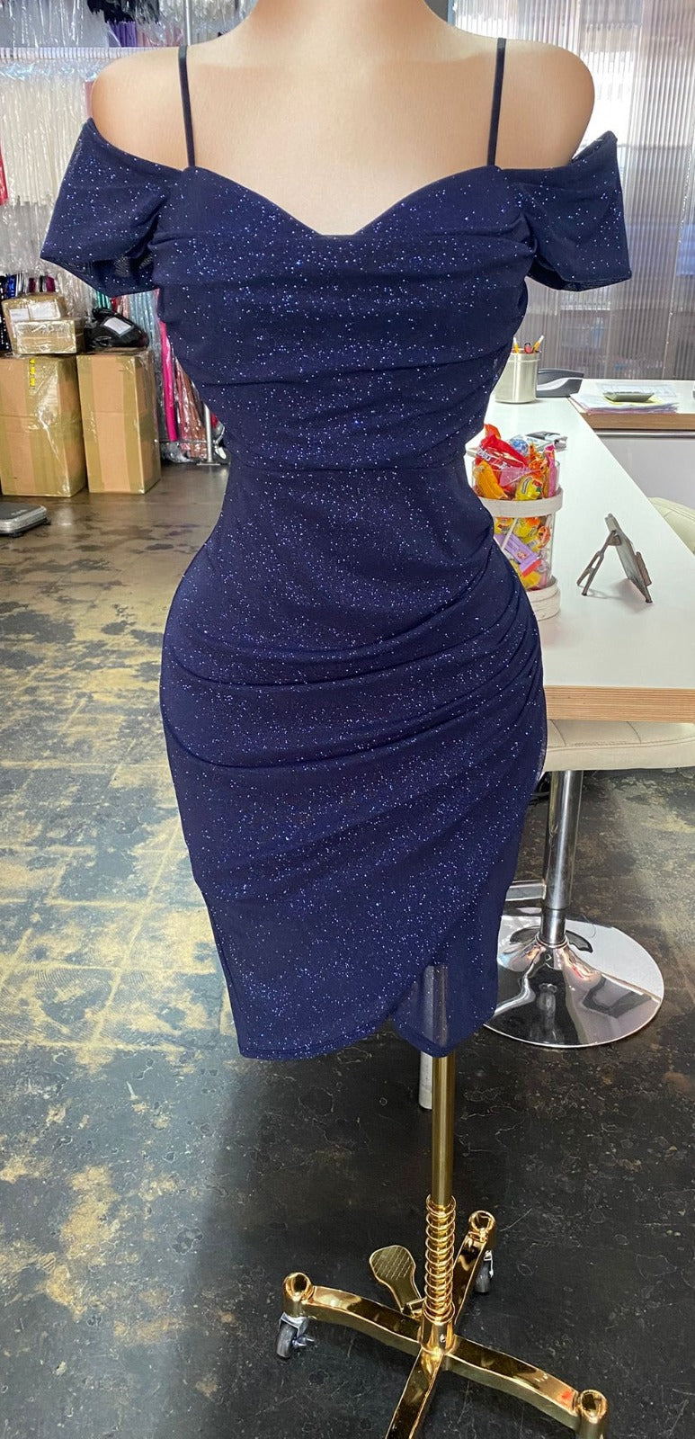 Rose Off the Shoulder Glitter Dress