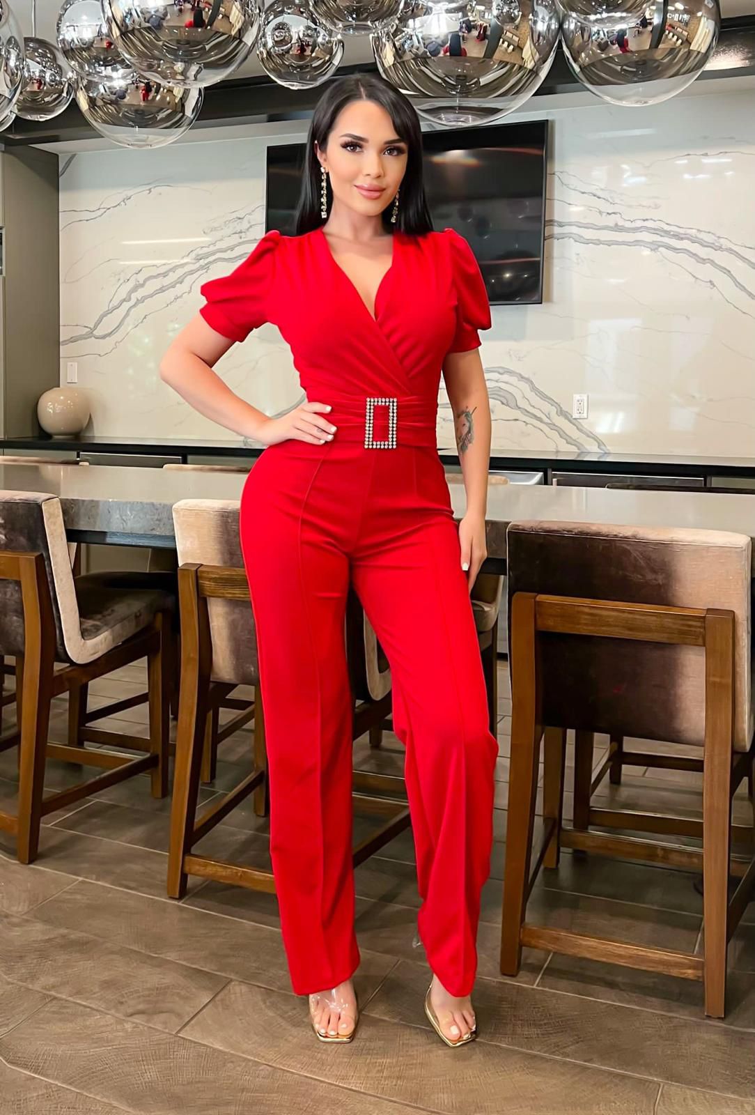 Elena Puff Sleeve Belted Jumpsuit