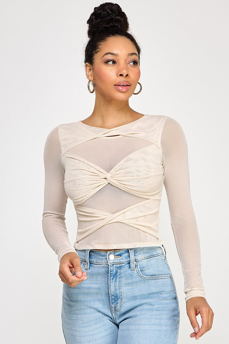 Anahi Front Twist Mesh Top