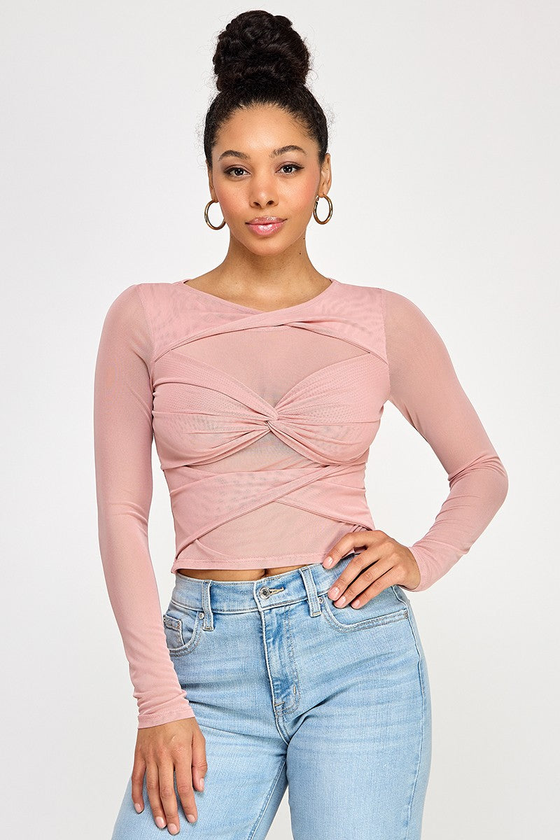 Anahi Front Twist Mesh Top