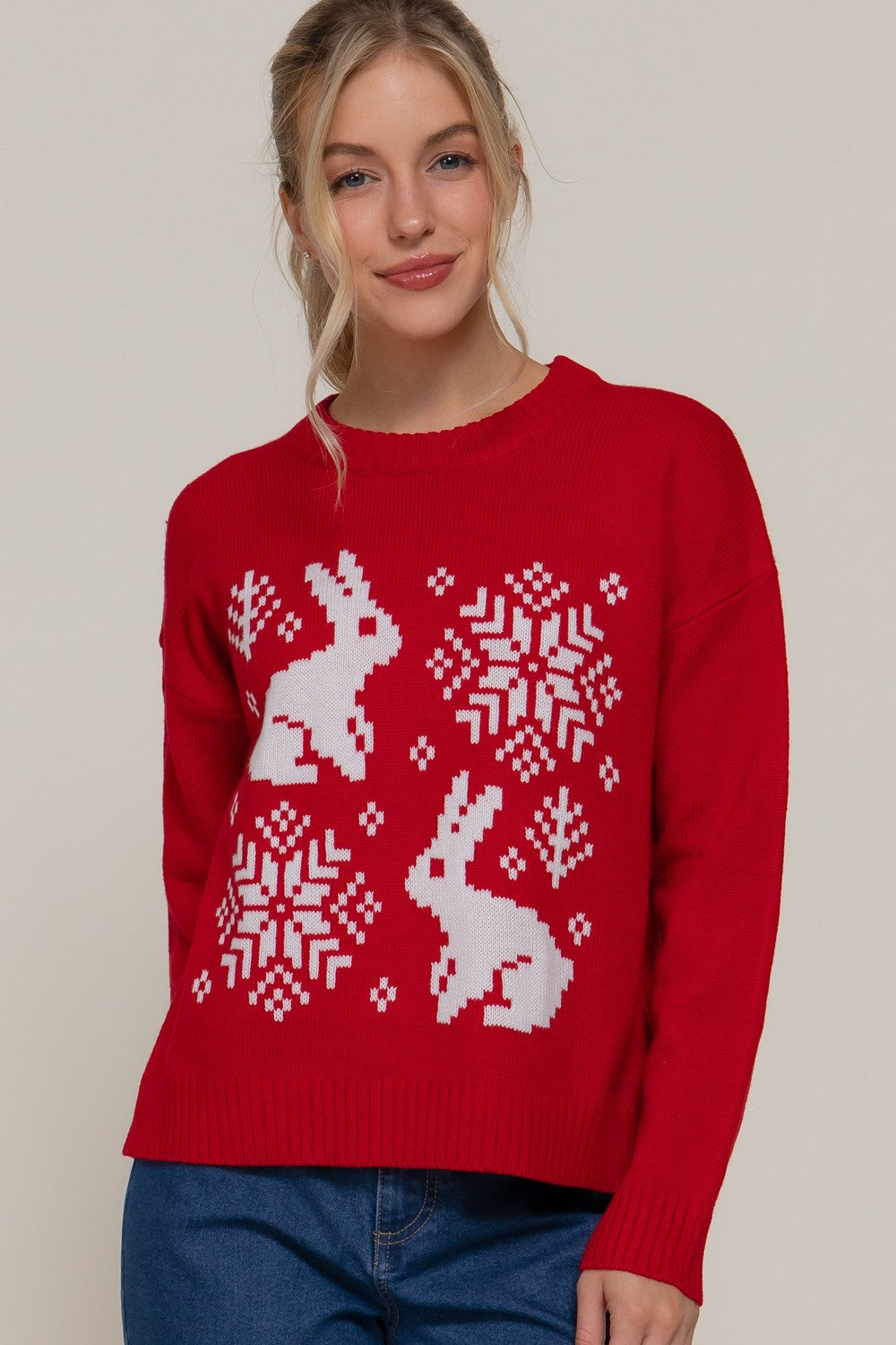 Holiday Long Slv Nordic Jacquard Sweater