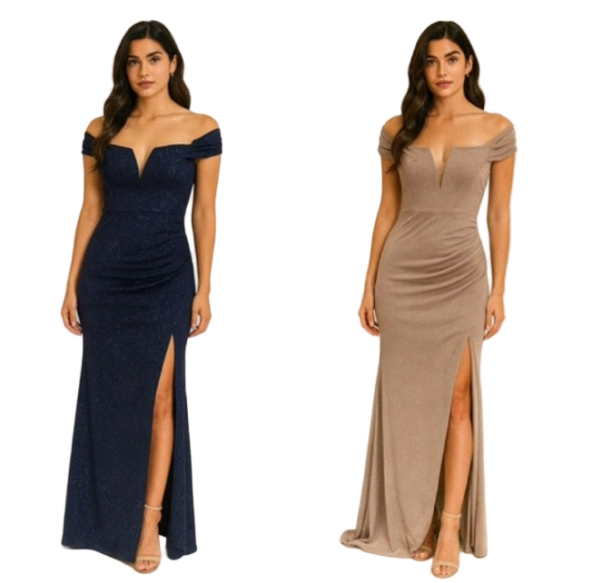 Arabella Long Glitter Off Shoulder Gown