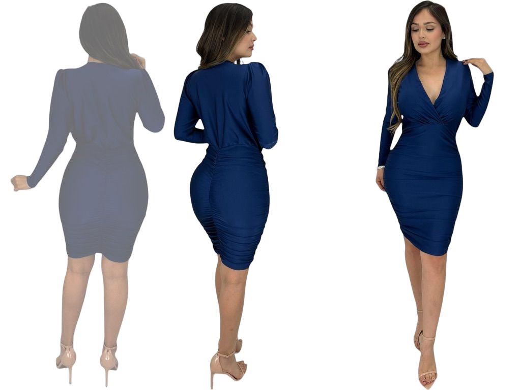 Briana Long Sleeve Ruched Midi Dress