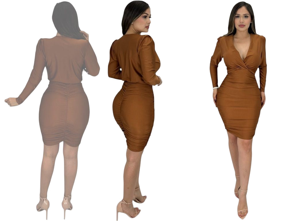Briana Long Sleeve Ruched Midi Dress