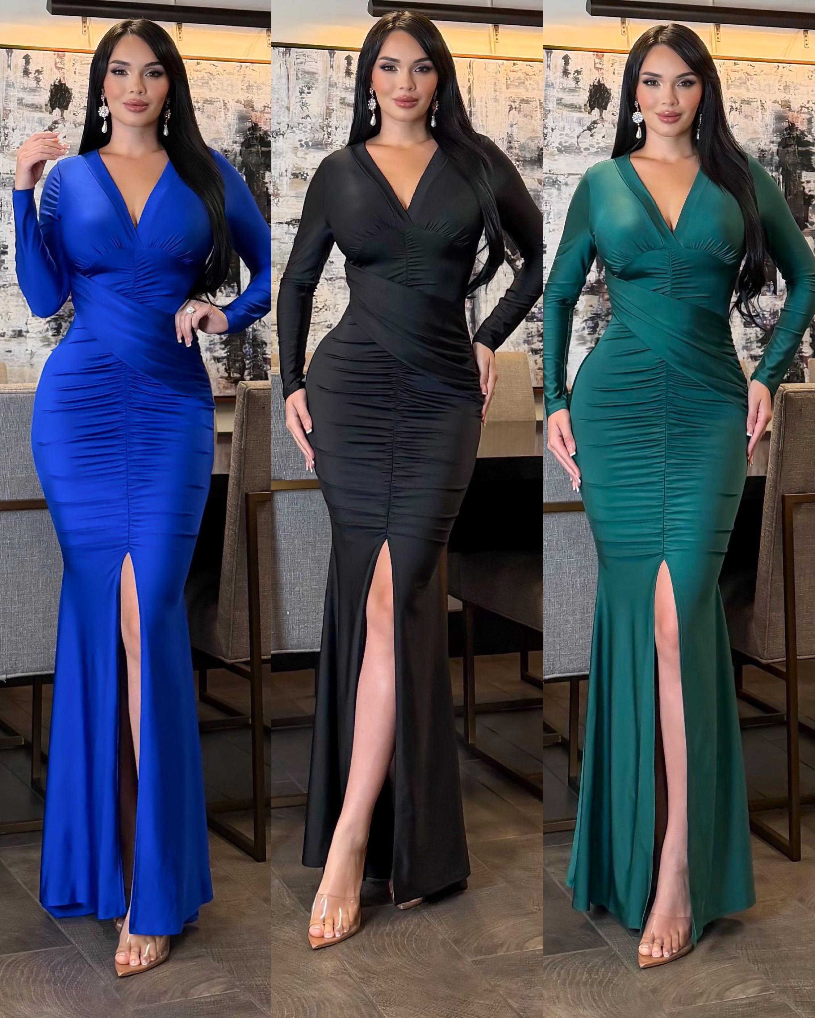Kendra Long Sleeve Ruched Gown