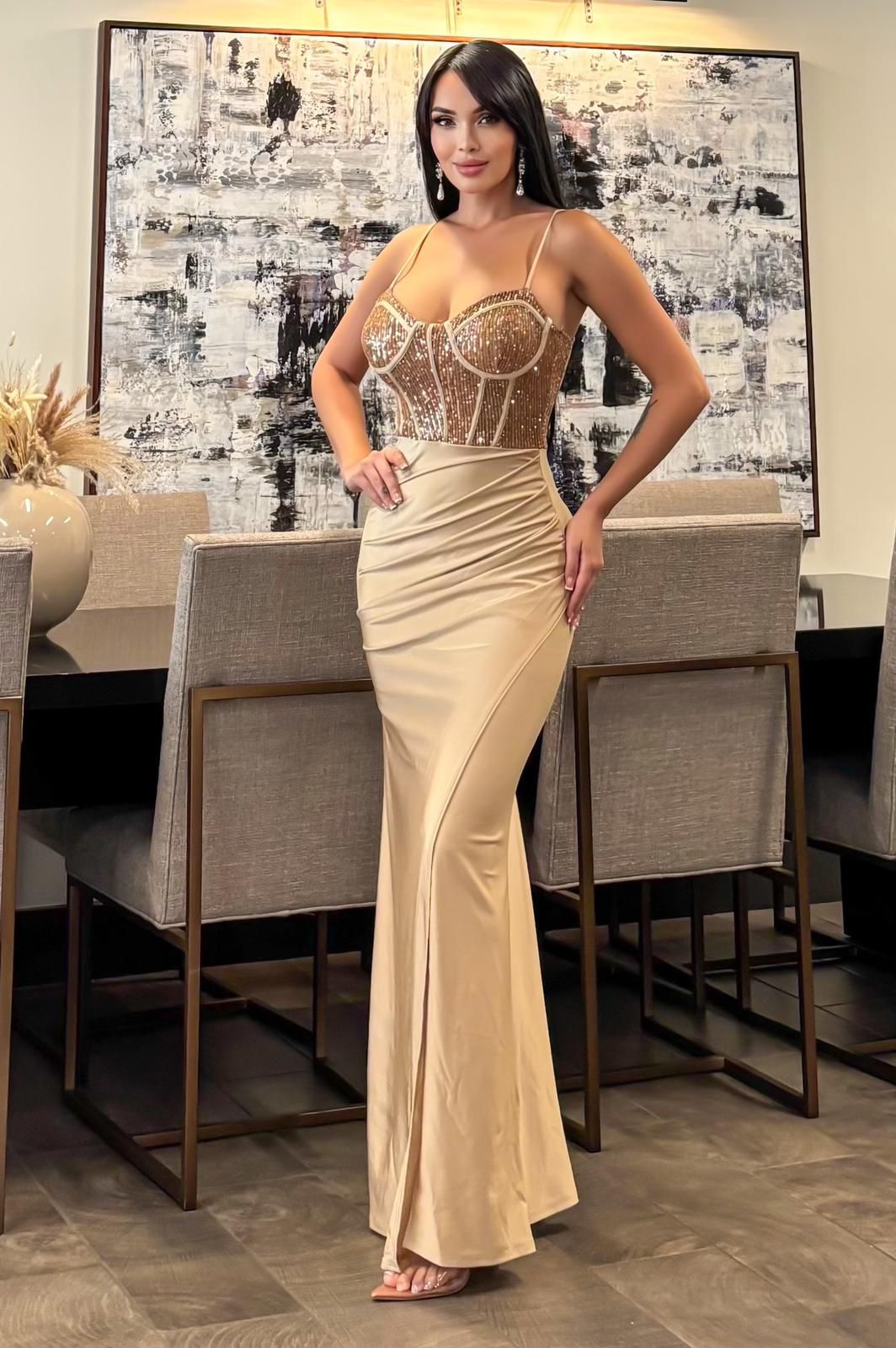 Yvette Sequin Corset Side Slit Gown
