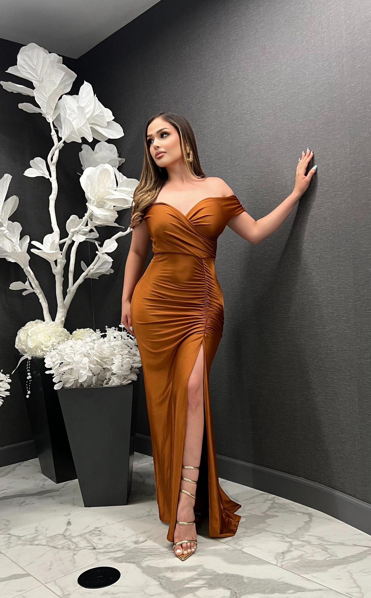 Alexandra Off the Shoulder Ruched Gown