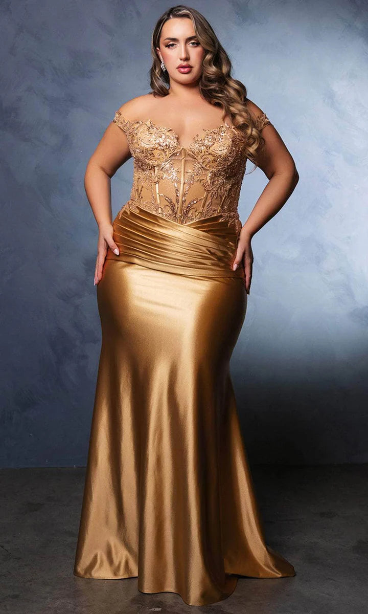 Serenity Off Shoulder Zipper Glam Gown