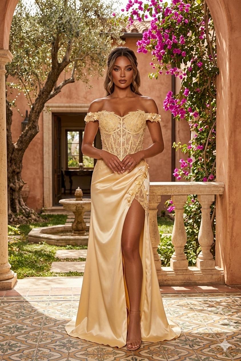 Reyna Off-shoulder Beaded Mermaid Satin Glam Gown