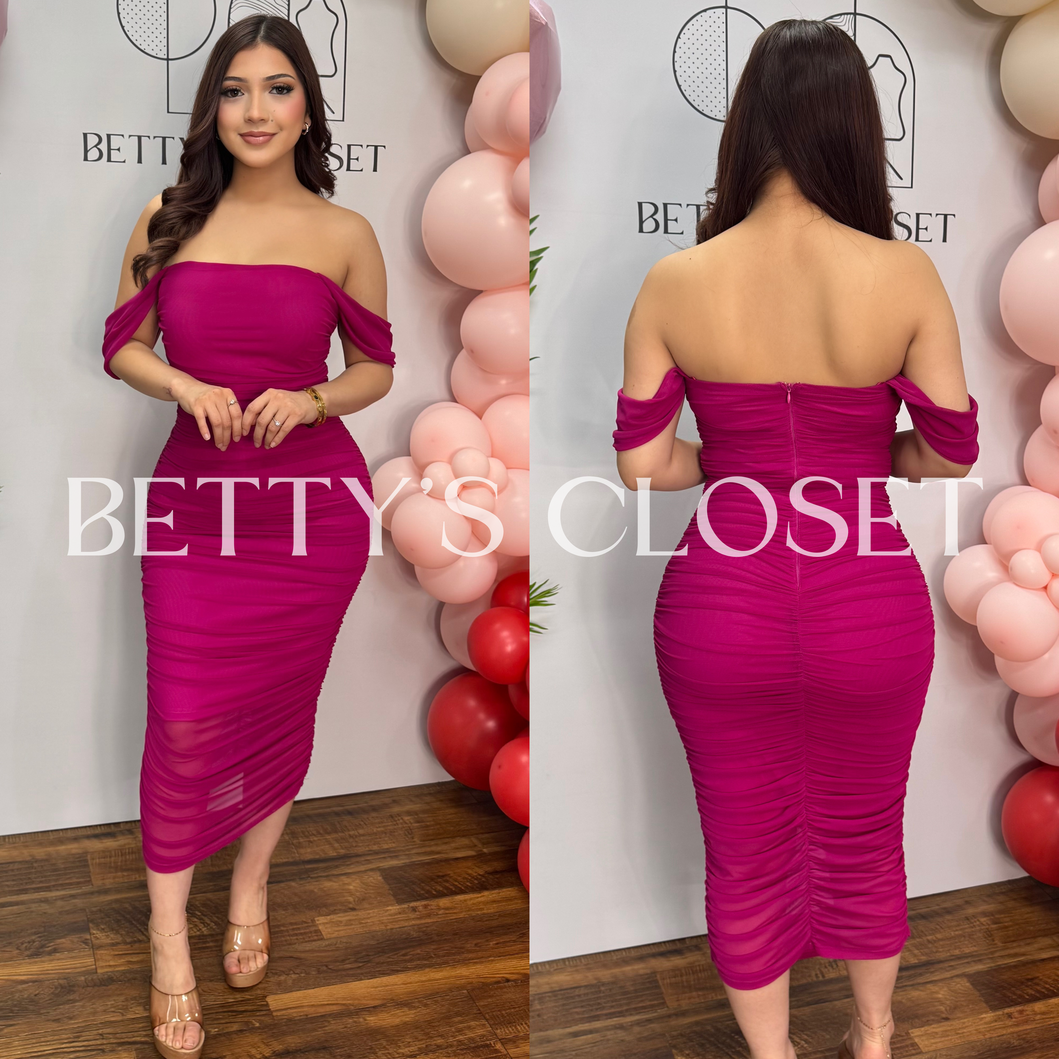 Carmela Off-shoulder Ruched Bodycon Mesh Midi Dress