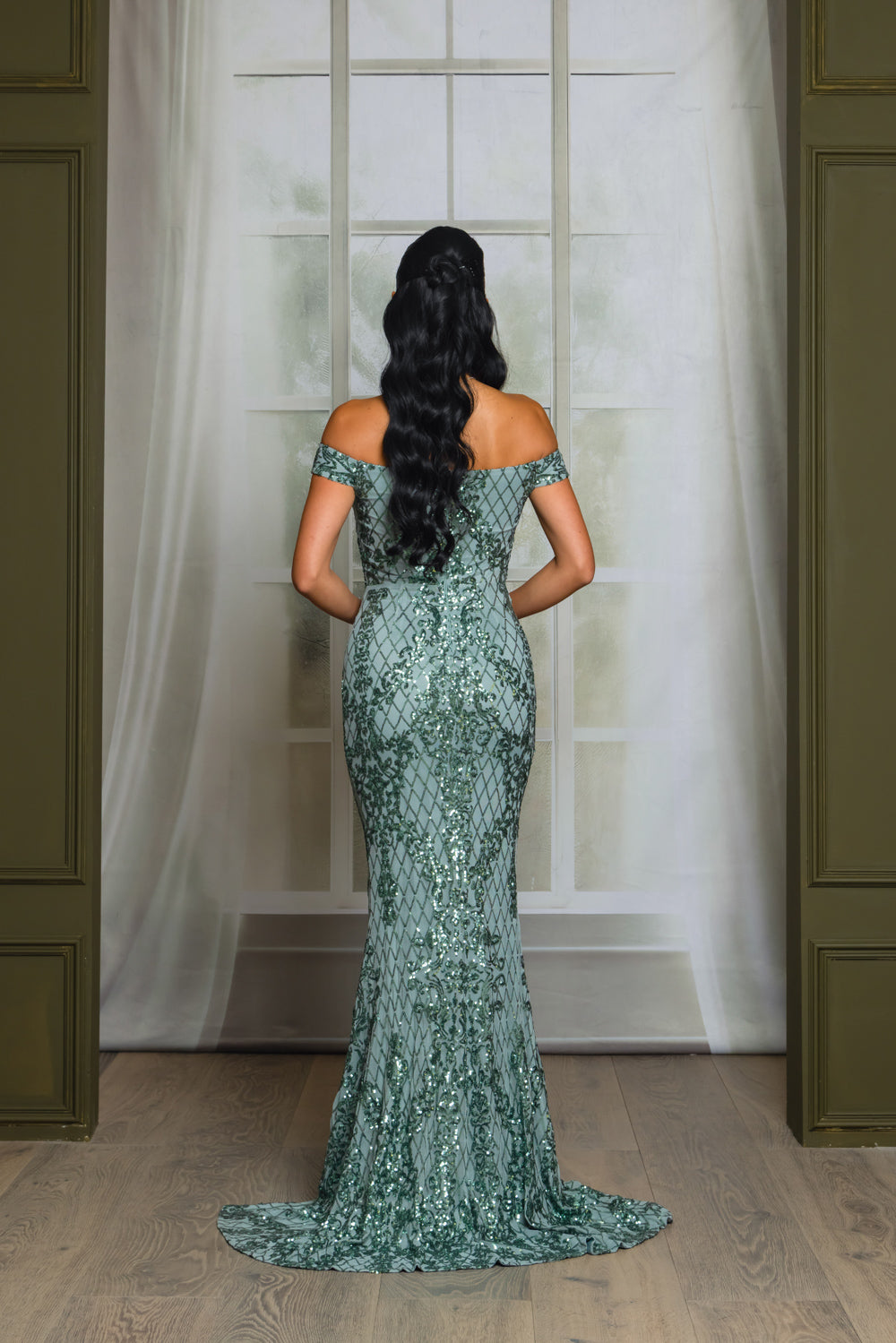 Camila Sequin Off Shoulder Gown