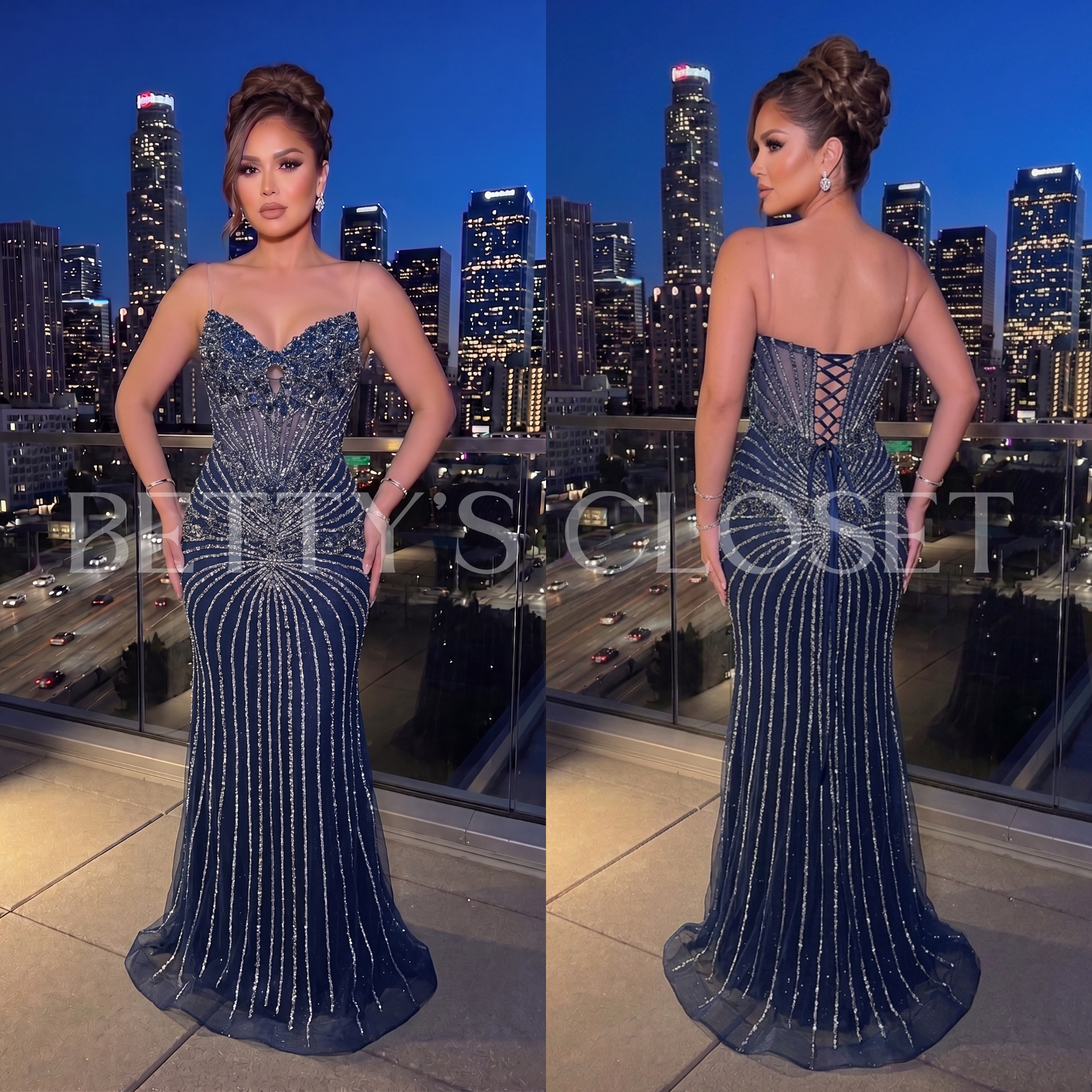 Arleth Crystal Rhinestone Embellished Gown W/ Laceup Back