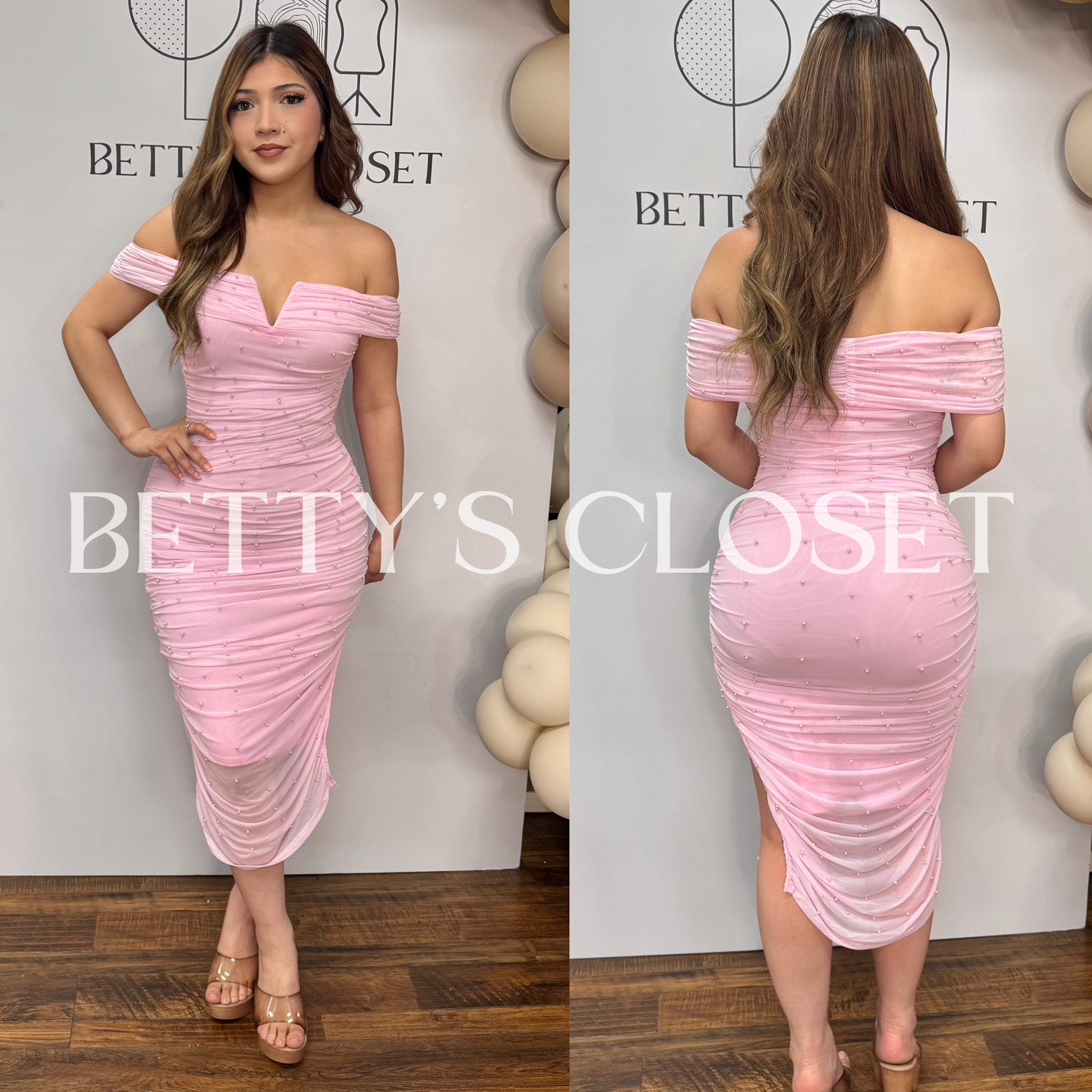 Monica Pearl Off Shoulder Ruched Dress