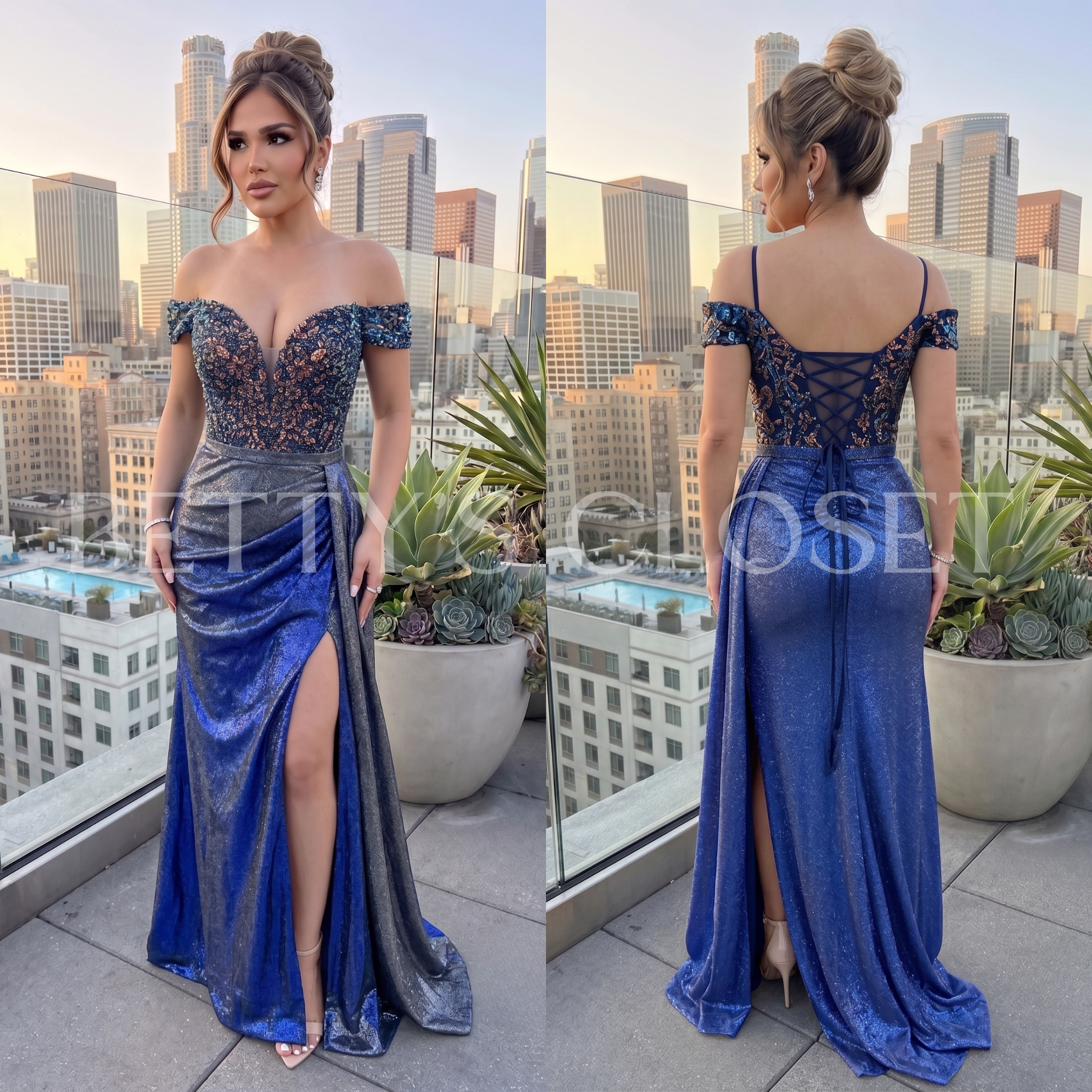 Claudia Off Shoulder Shiny Embroidered Dress