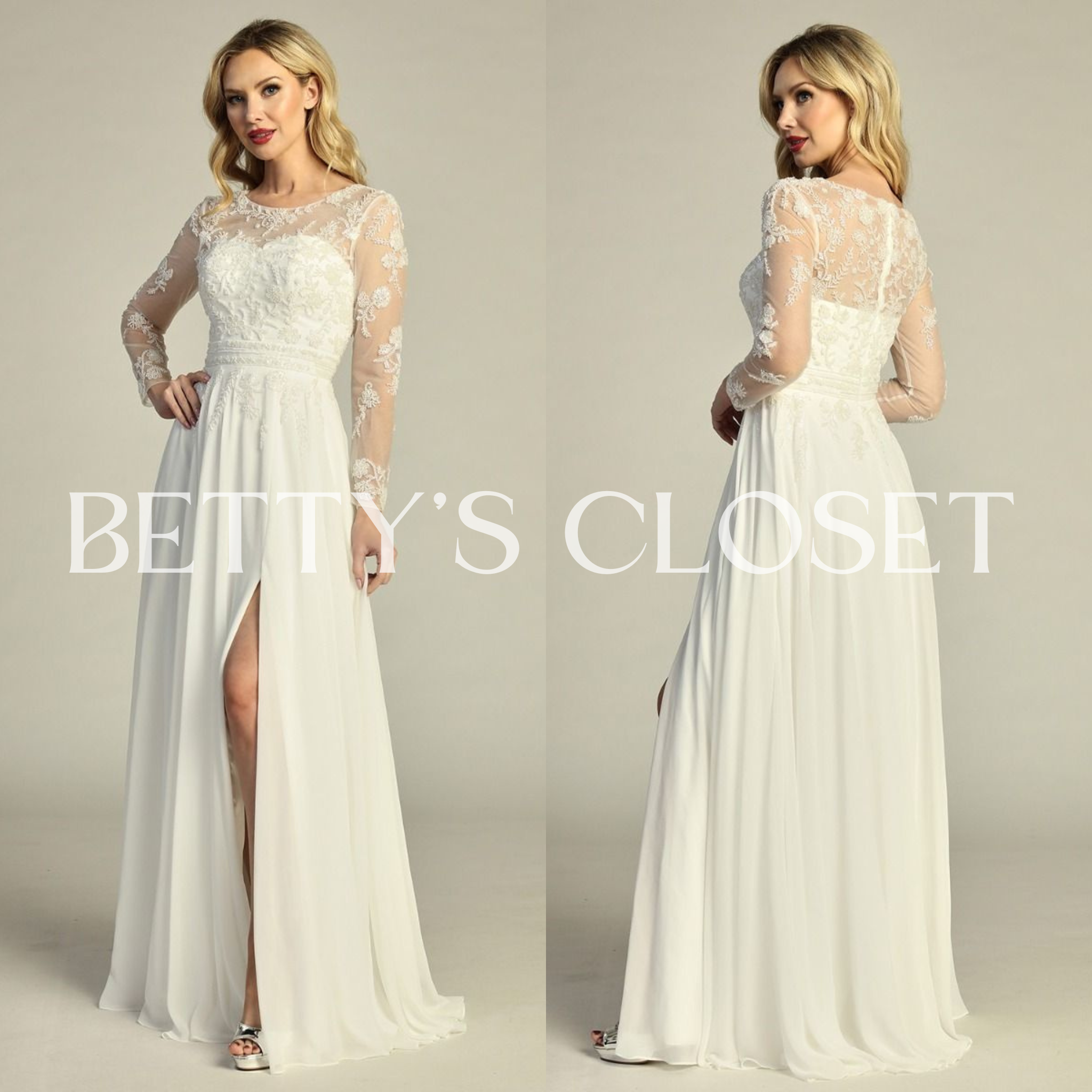 Rebecaa Princess A Line Long Sleeve Embroidered Prom Gown