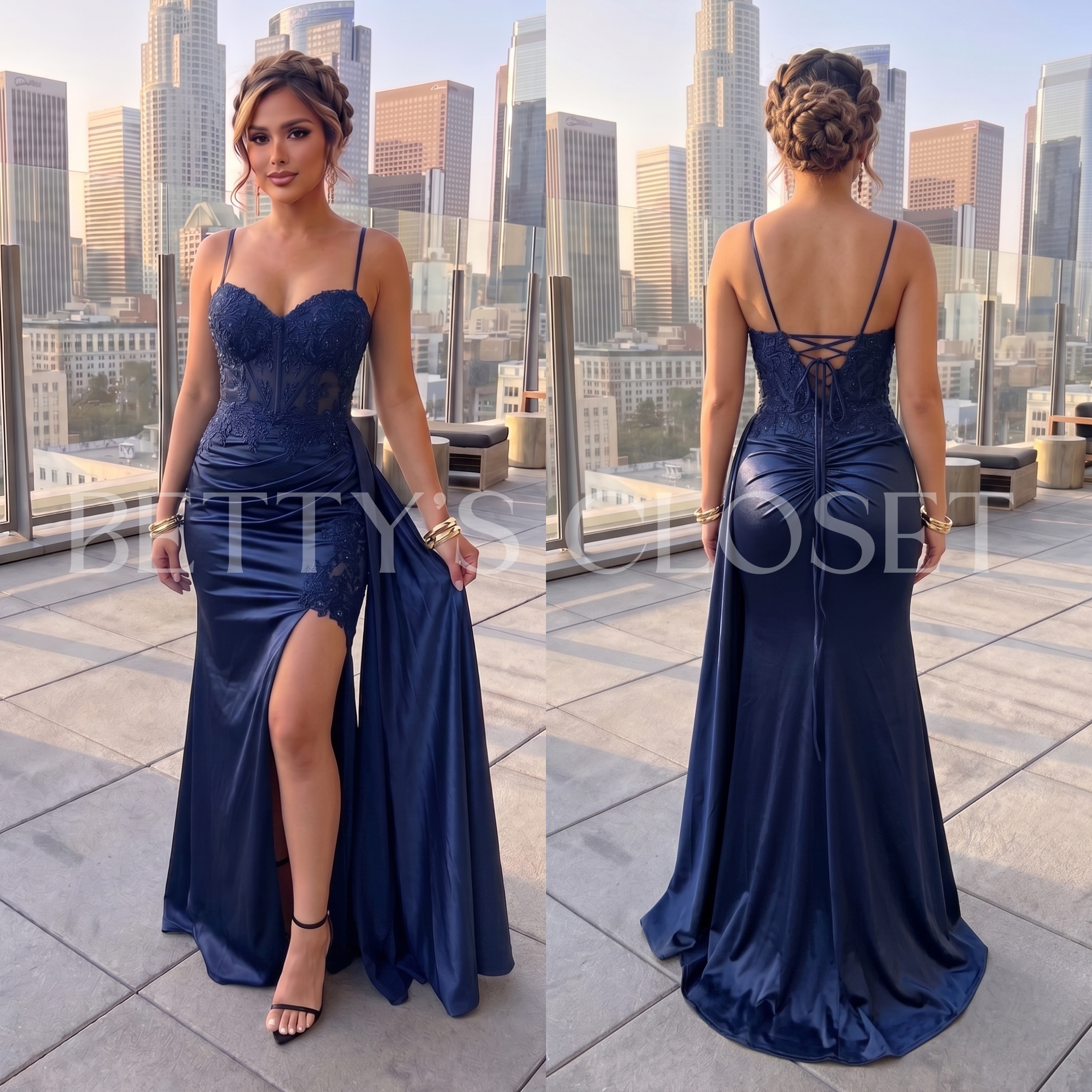 Darlene Embroidered Gown w/ Side Gathering