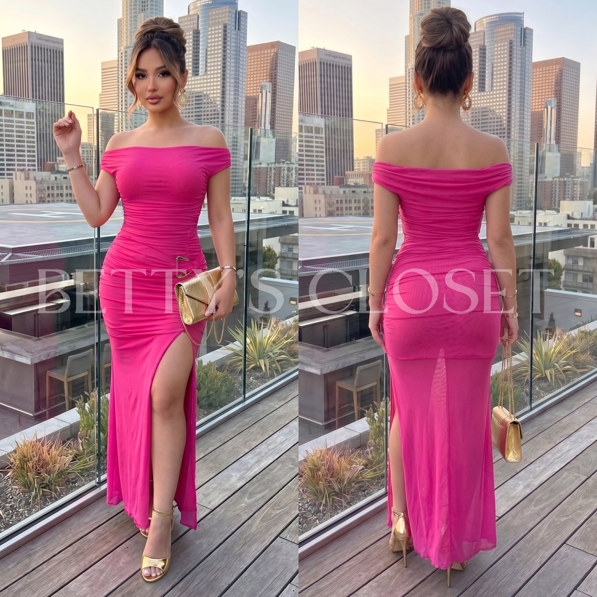 Paula Maxi Mesh Dress w/ Gold Accessory