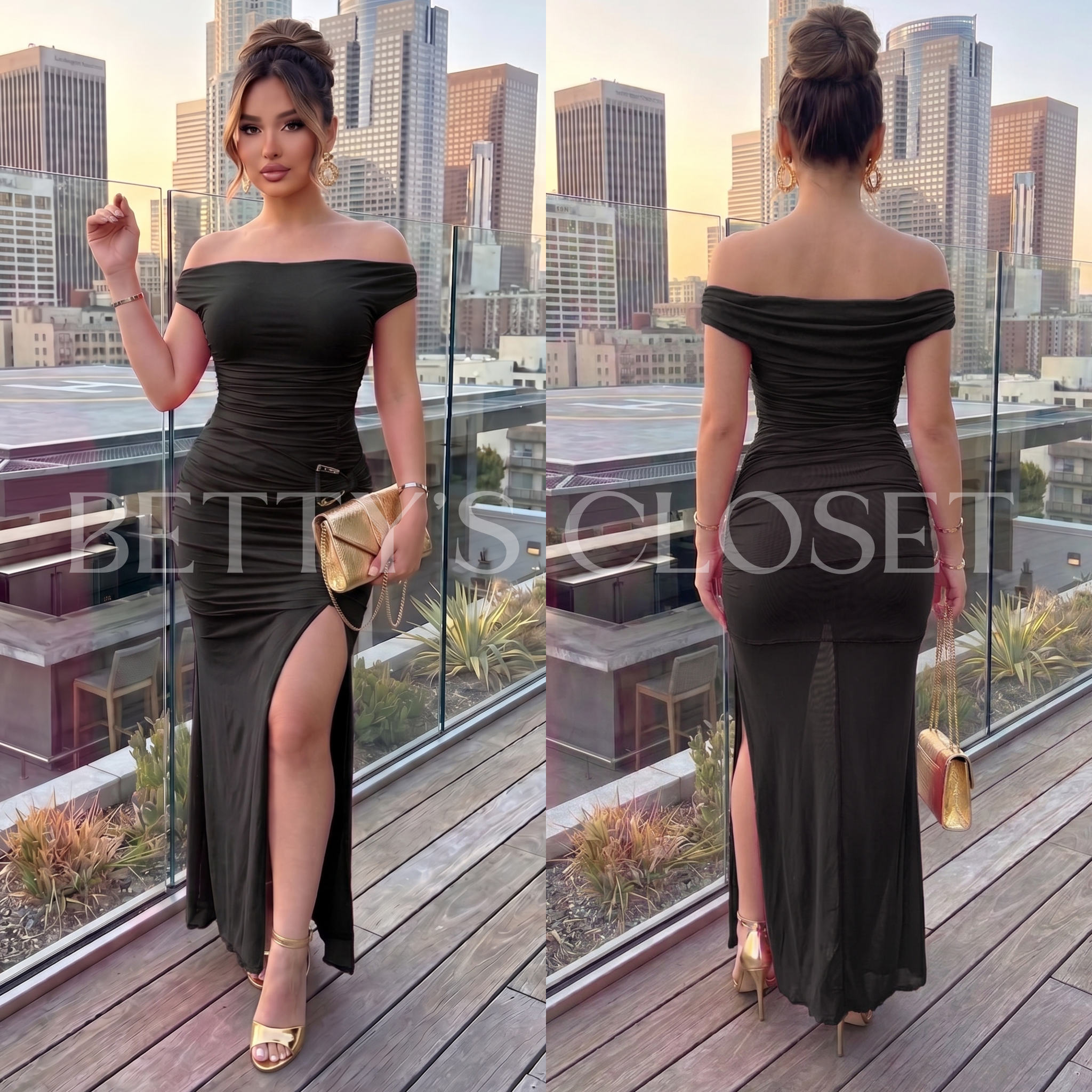 Paula Maxi Mesh Dress w/ Gold Accessory