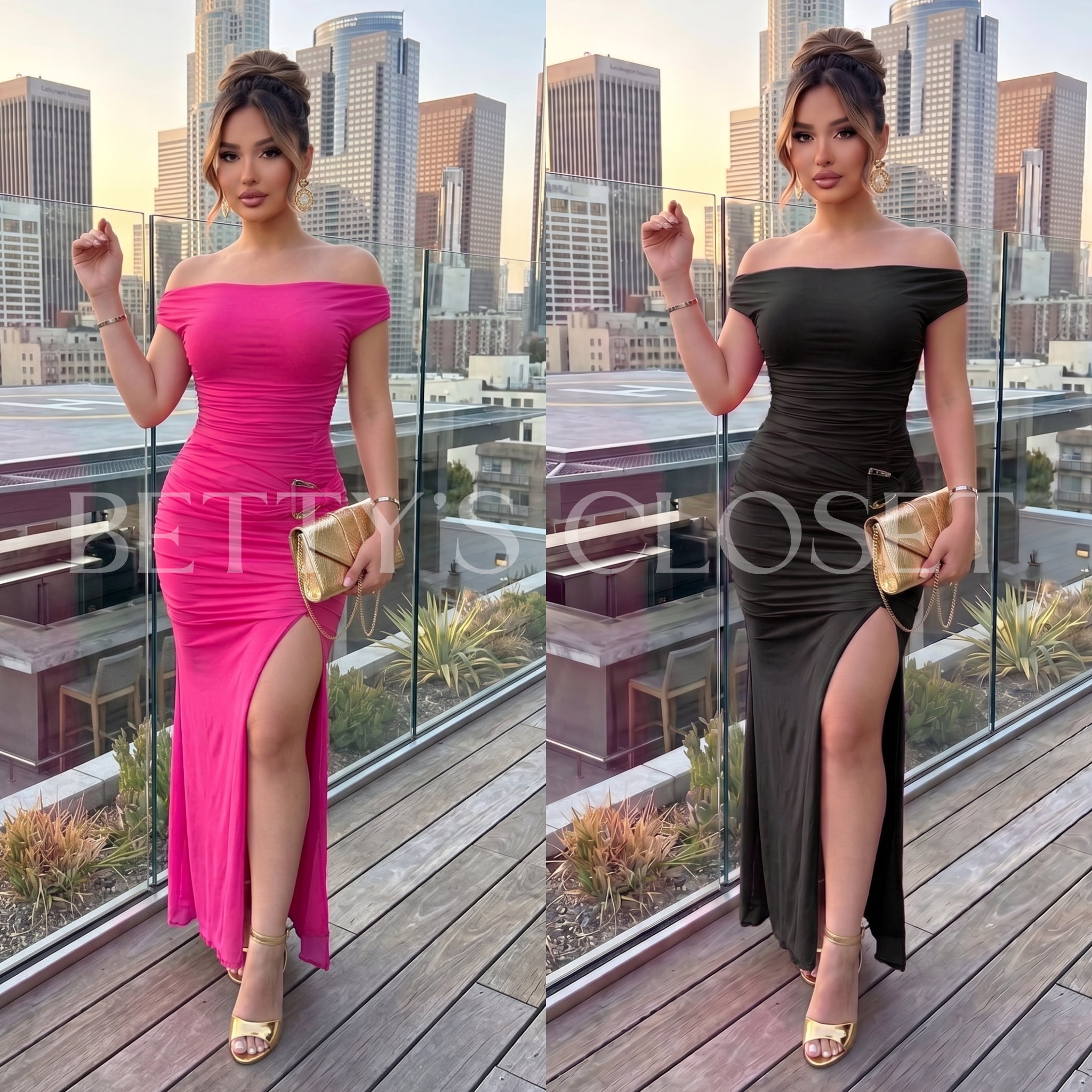 Paula Maxi Mesh Dress w/ Gold Accessory