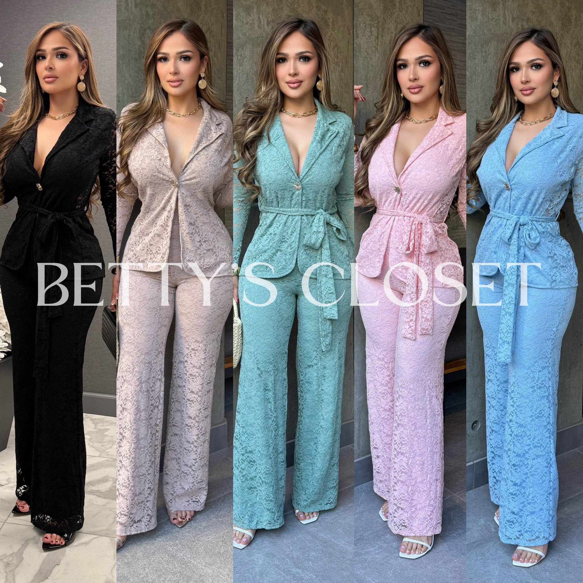 Reyna Two Piece Blazer Pants Set w/ Belt