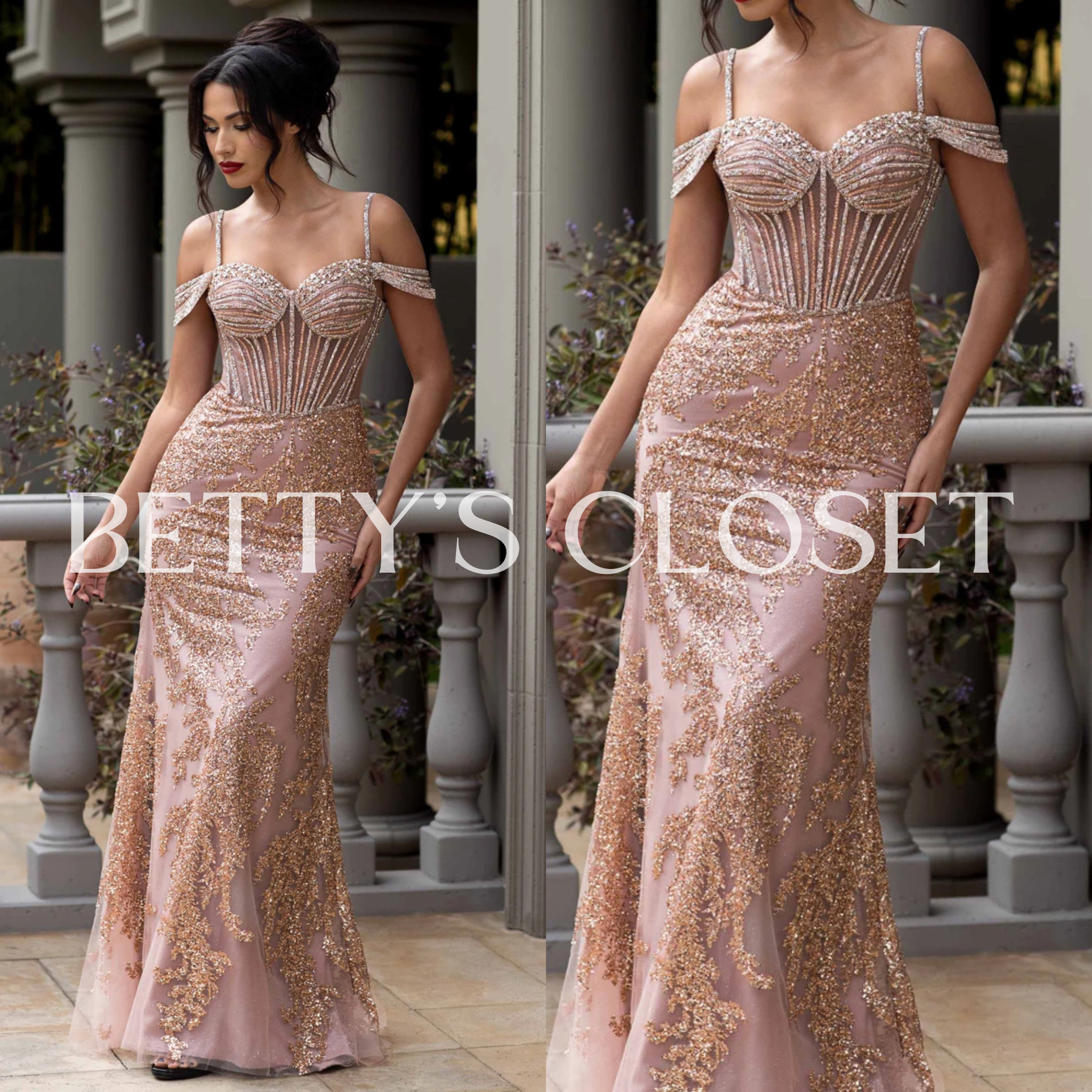 Alma Beaded Sweetheart Long Prom Gown