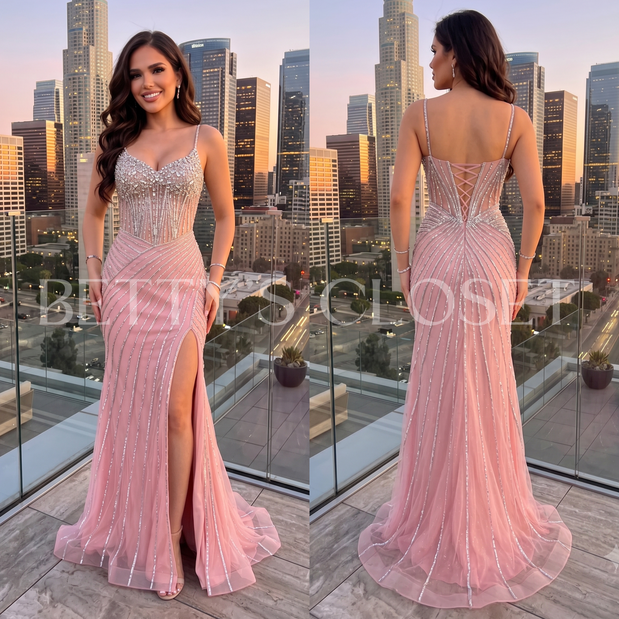 Catalina Embellished Formal Lace Up Back Gown