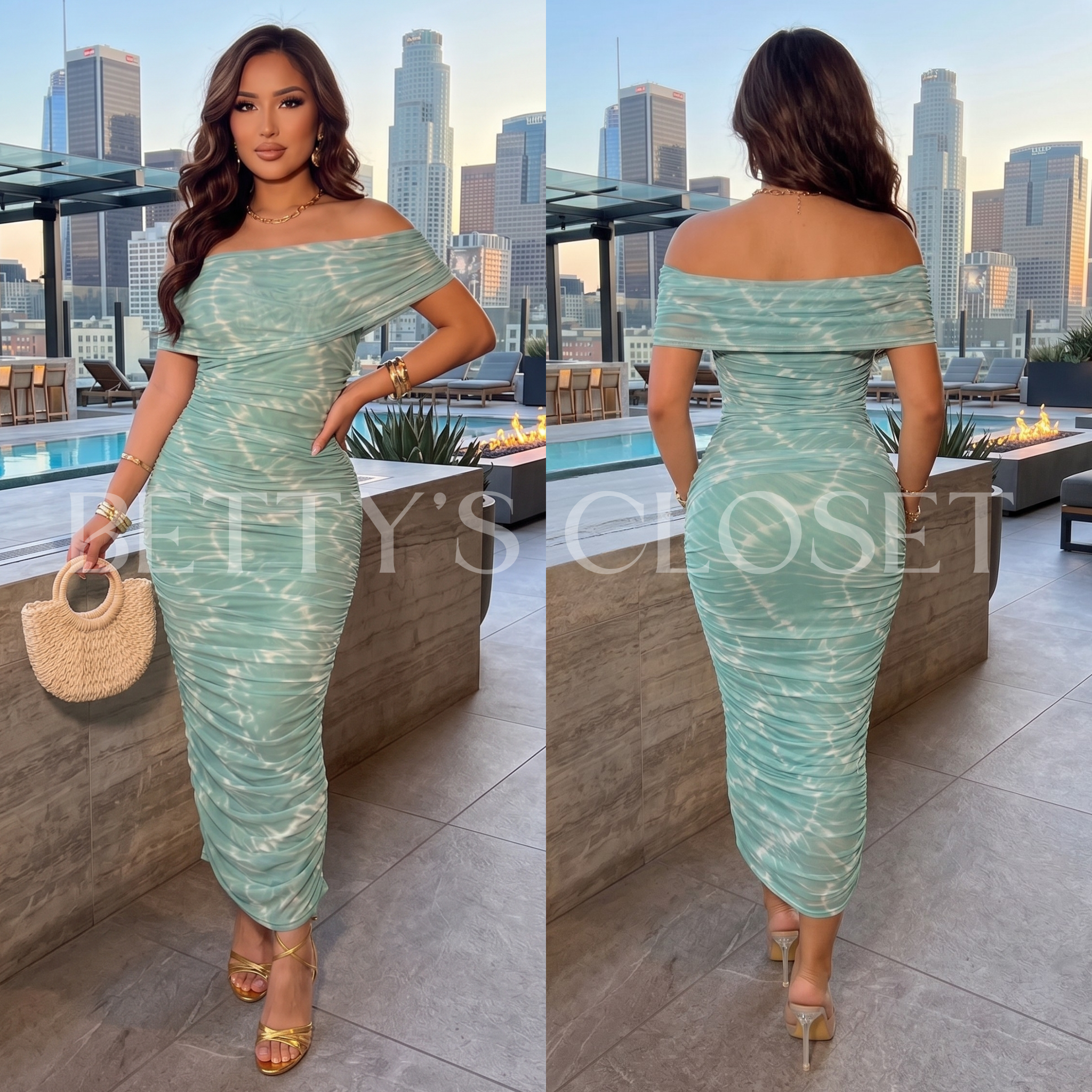 Lisette Off Shoulder Ombre Midi Dress