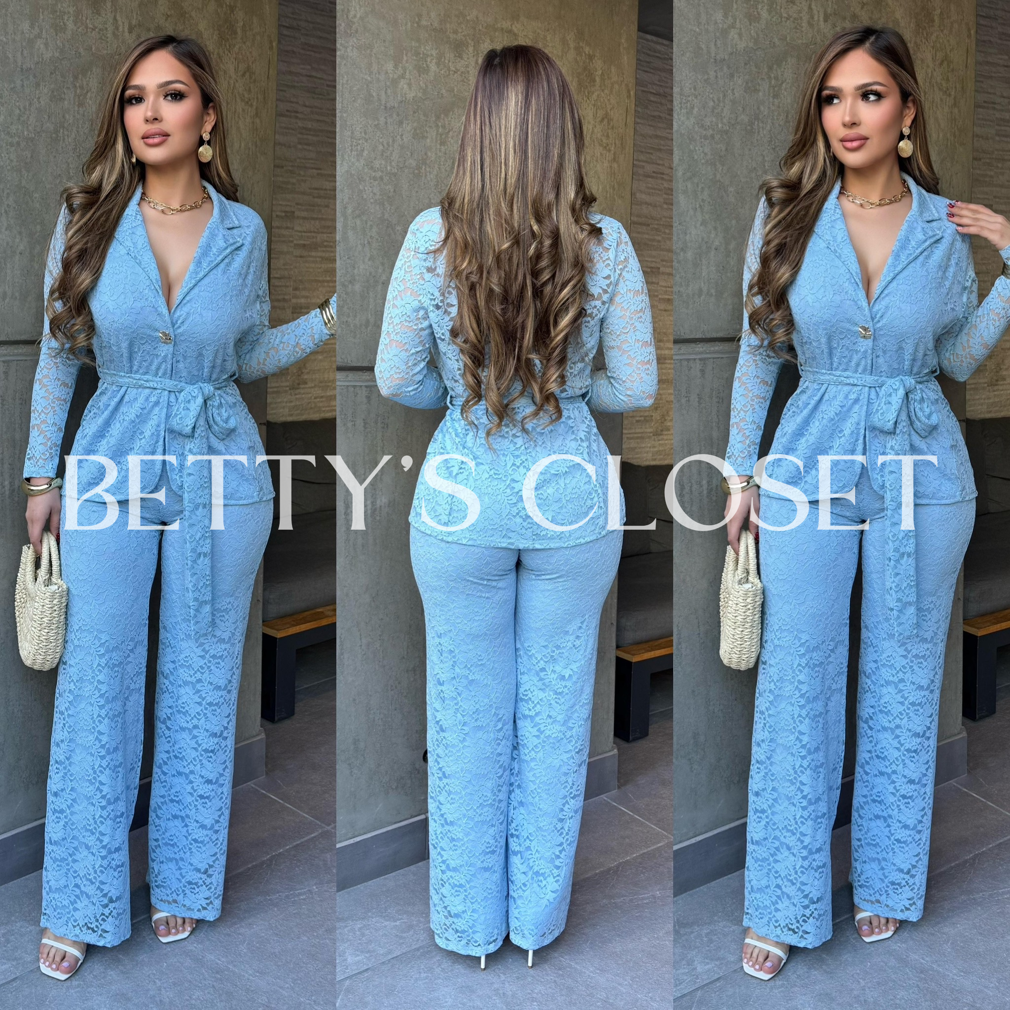 Reyna Two Piece Blazer Pants Set w/ Belt