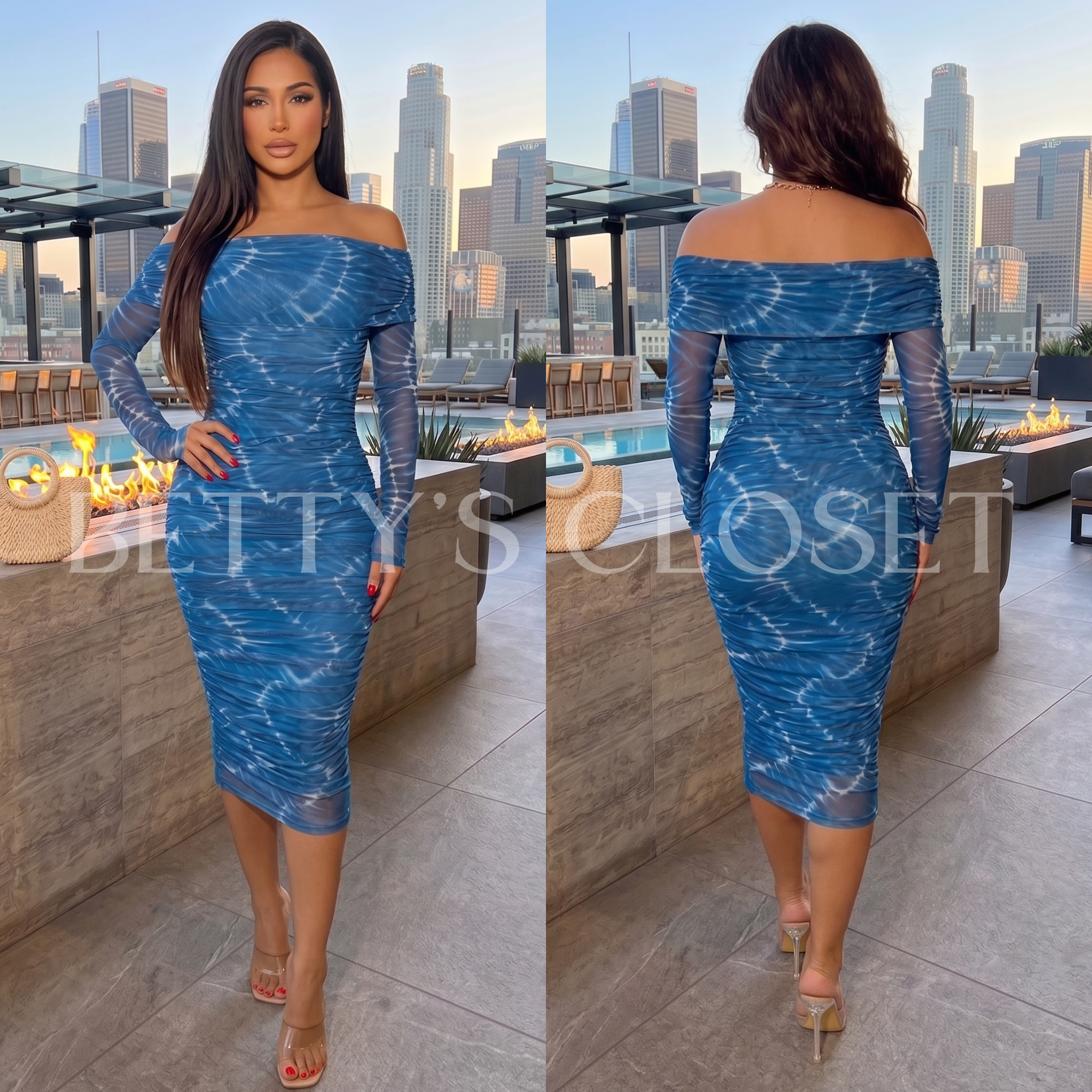 Jeanette Off Shoulder Ombre Midi Dress