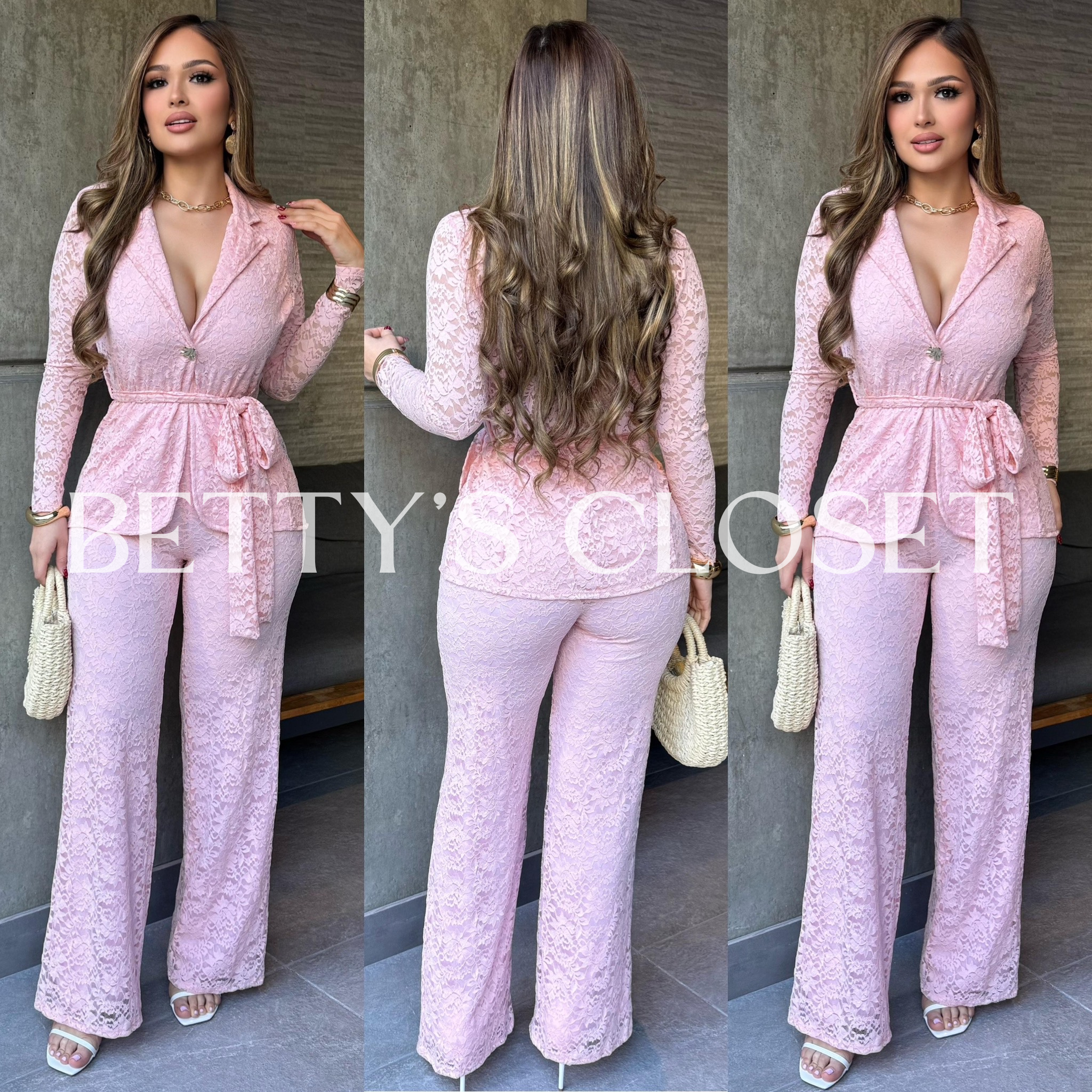 Reyna Two Piece Blazer Pants Set w/ Belt