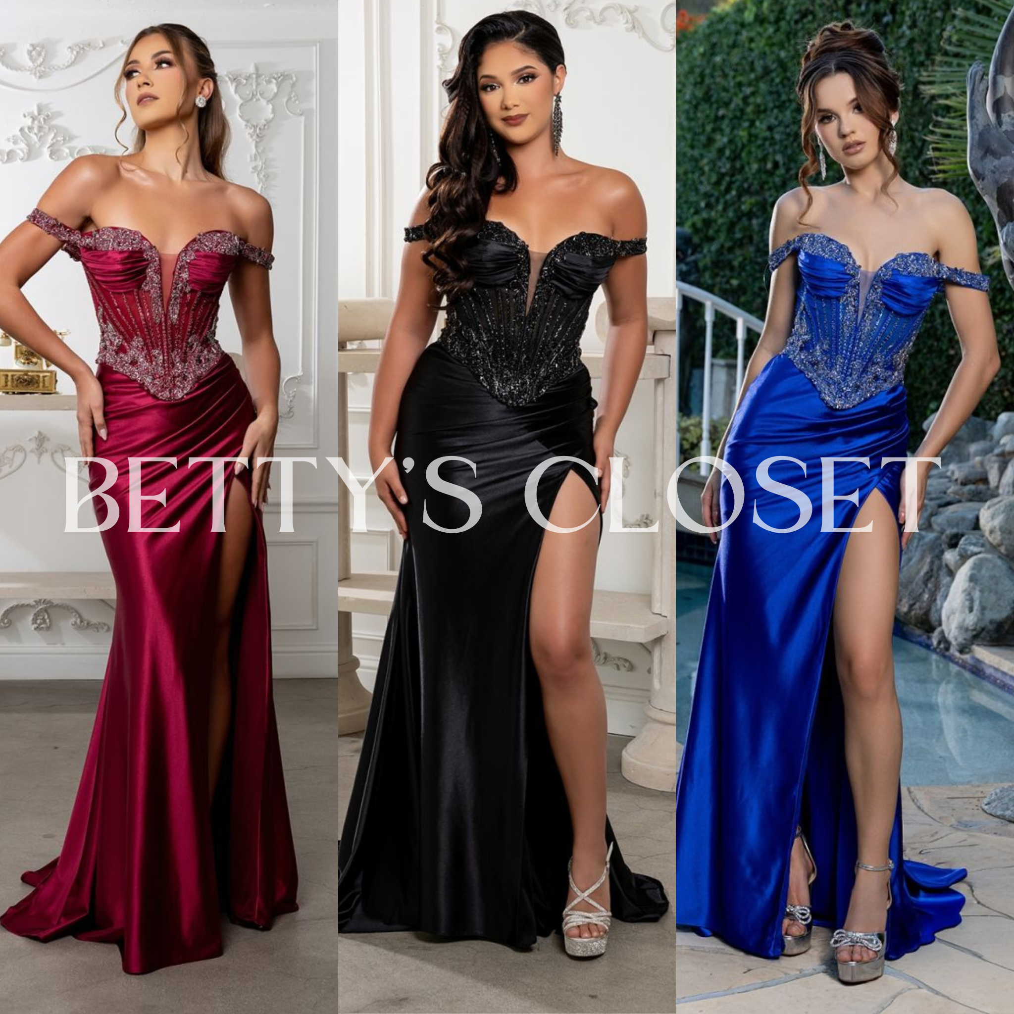 Tamara Off Shoulder Embellished Corset Lace Up Back Prom Gown