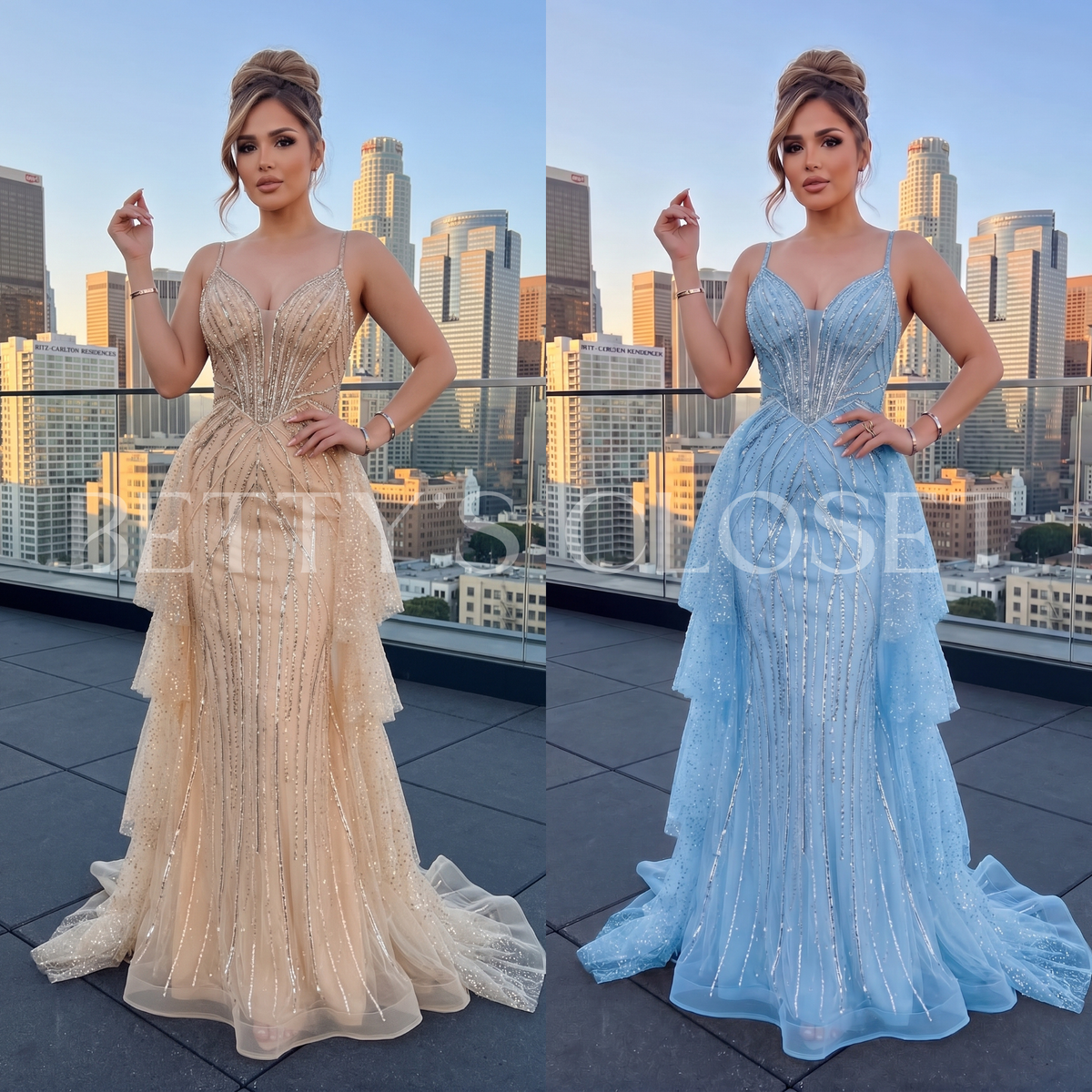 Celeste Embellished Long Gown W/ Removable Cape