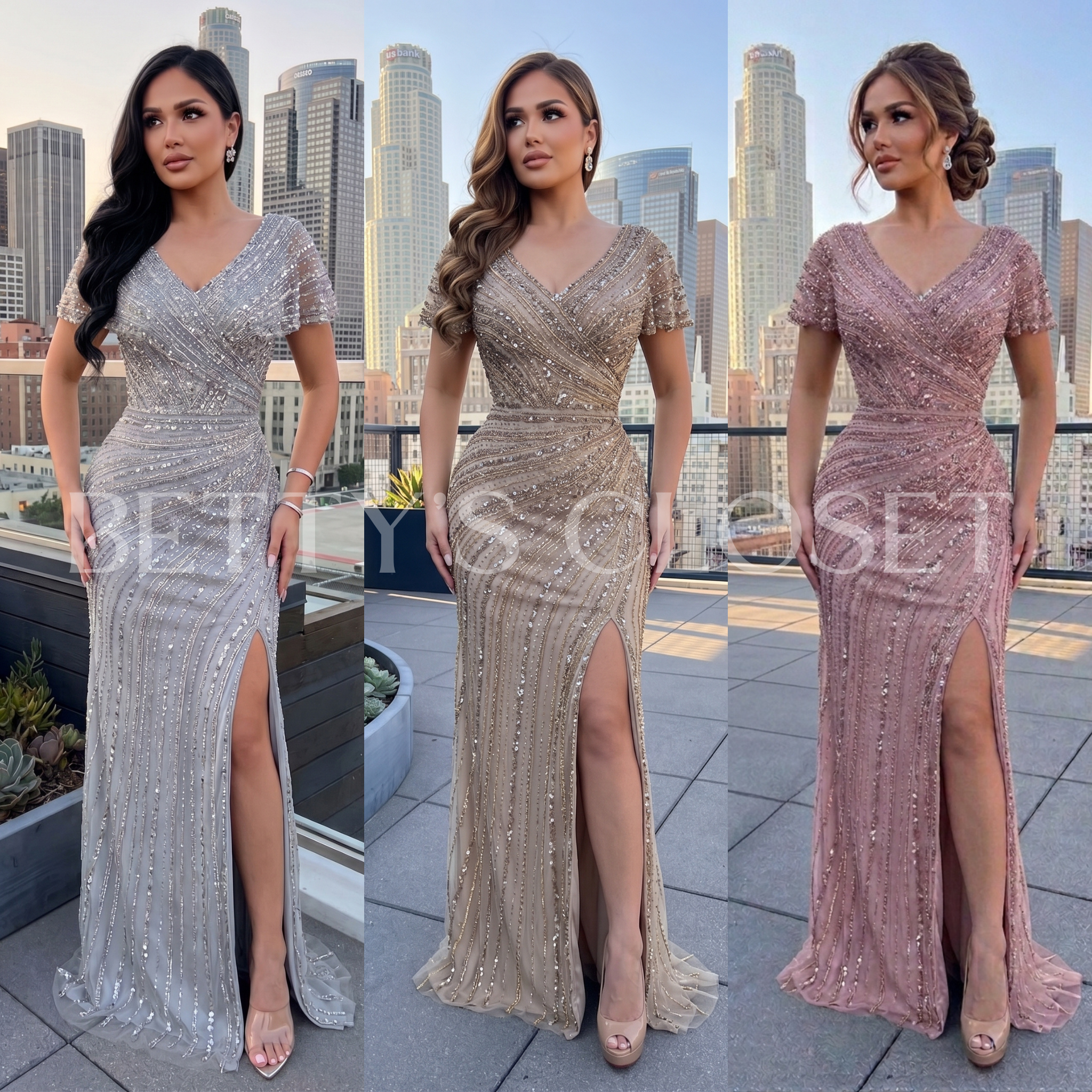 Alison Beaded Embellished Gown W/ Zipper Back