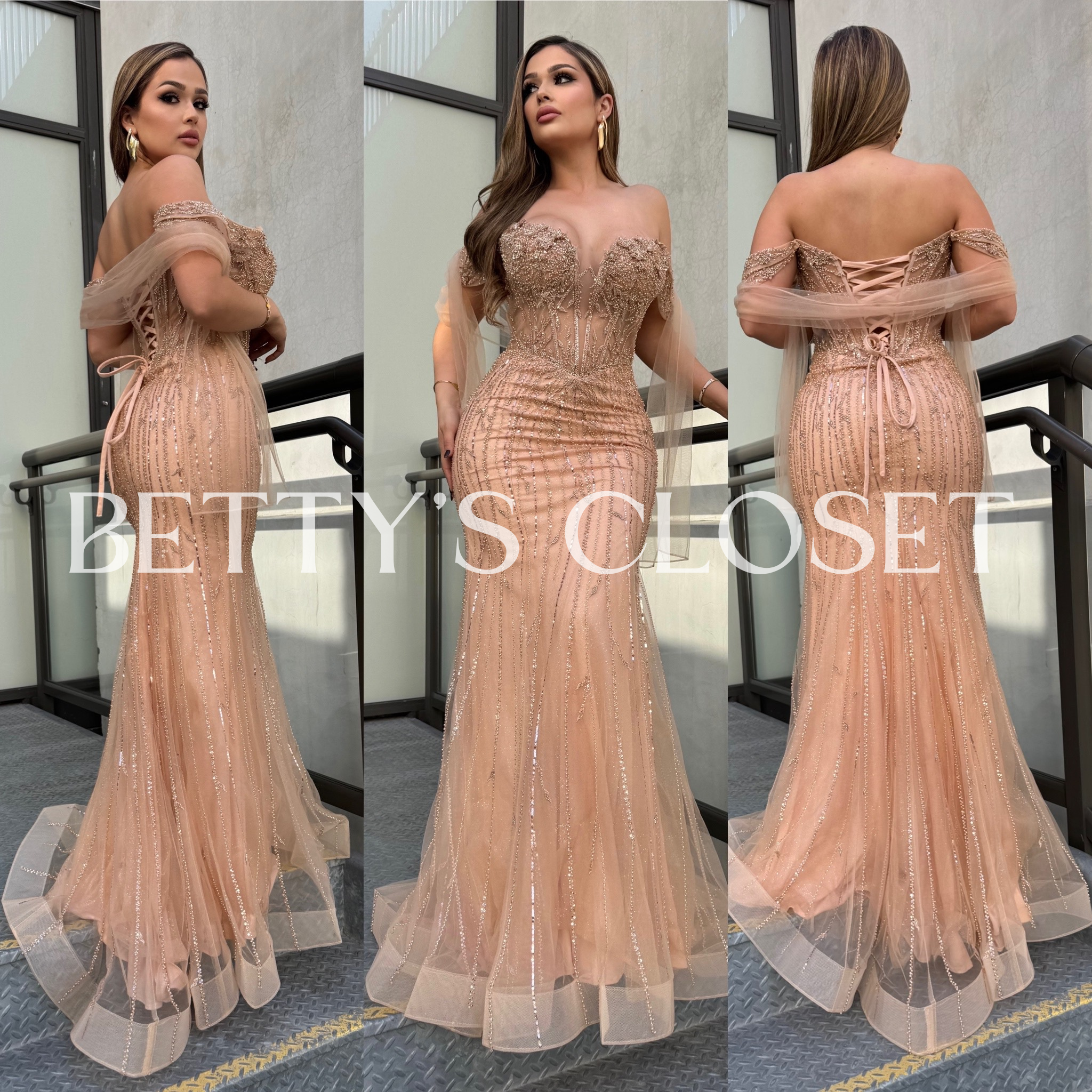 Cassandra Off Shoulder Embellished Glam Gown