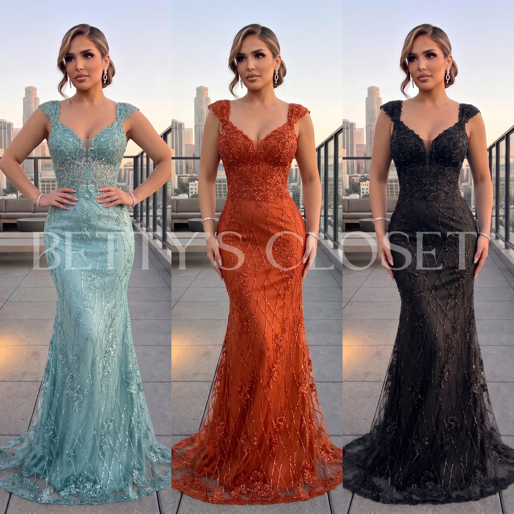 Jackie Embroidered Mermaid Sheer Long Prom Gown