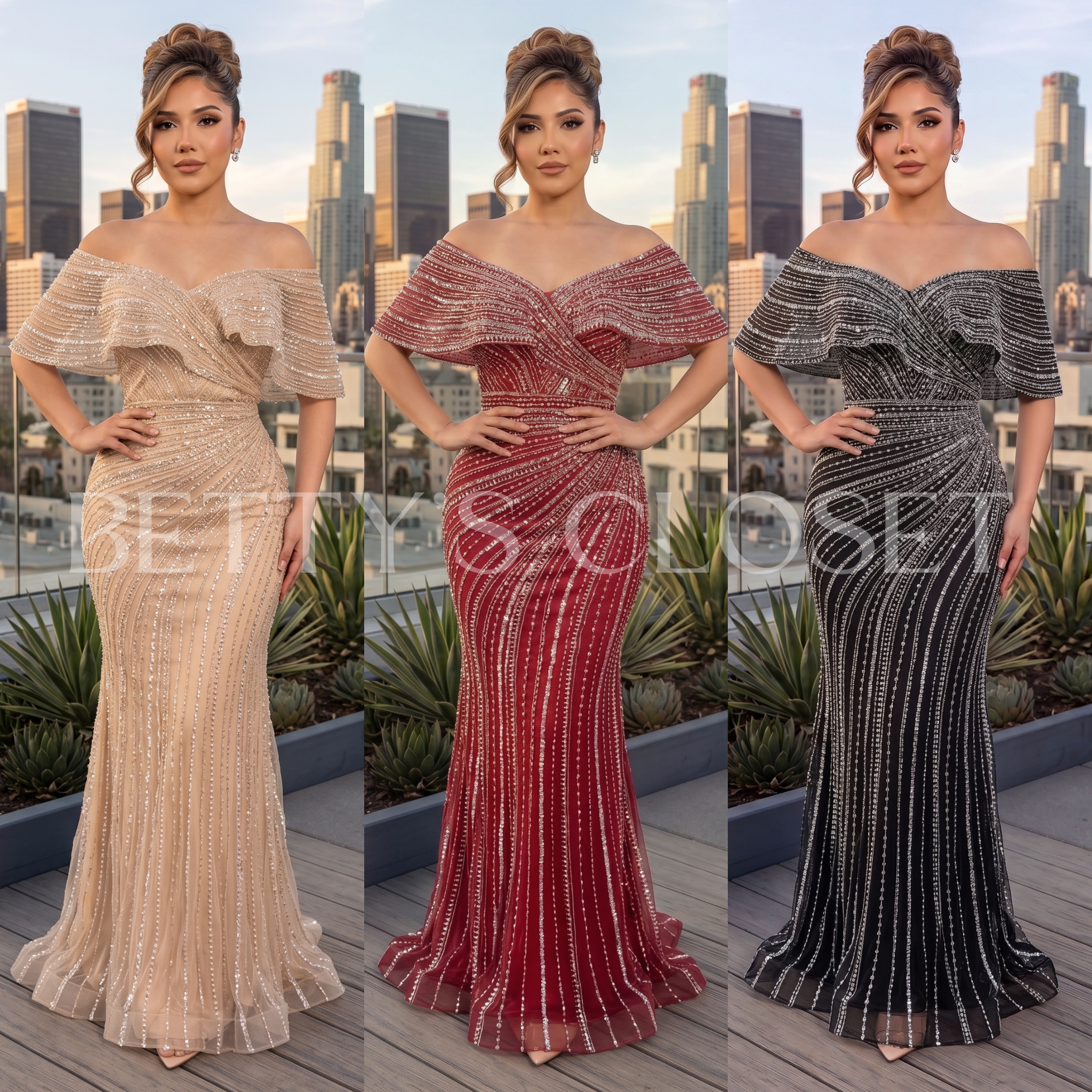 Madrina Sequin Ruffle Neck Gown