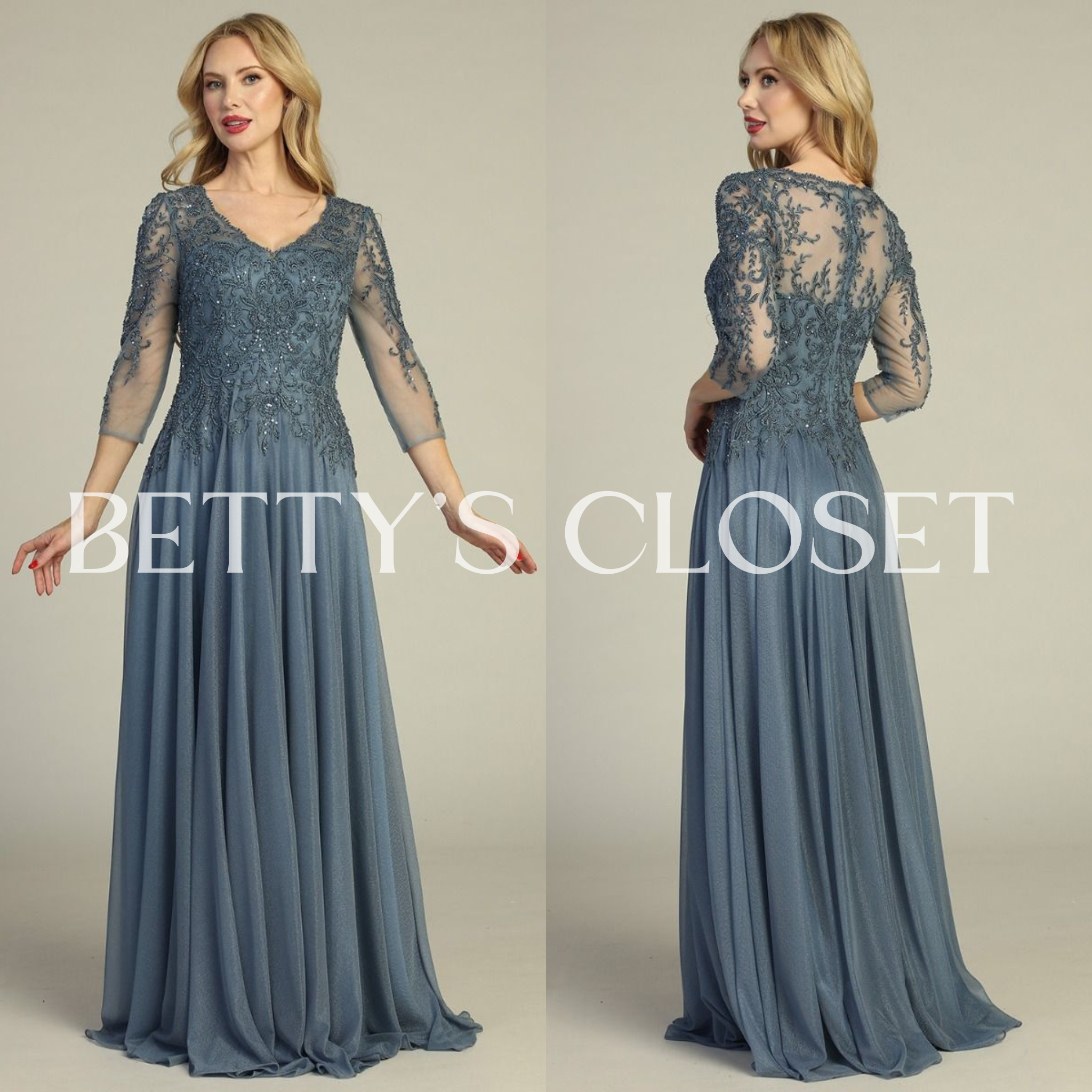 Amanda Embroidered Long Sleeve A-Line Prom Gown