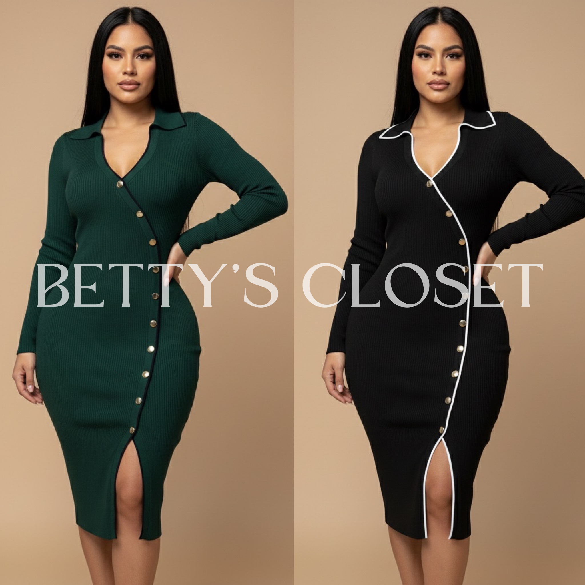 Fernanda Long Sleeve Collared Button Midi Dress