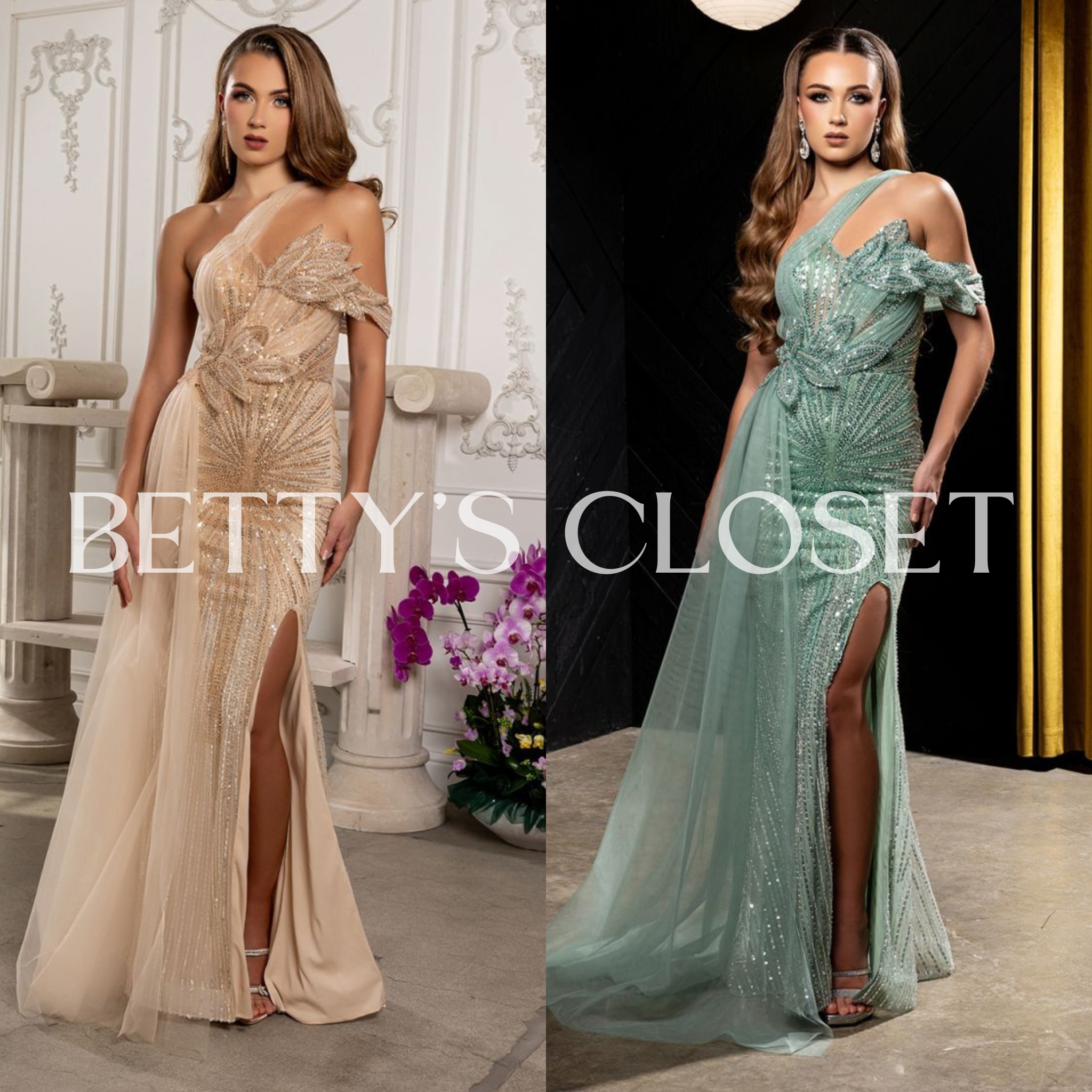 Emily 3D Flower Beaded One Shoulder Prom Gown