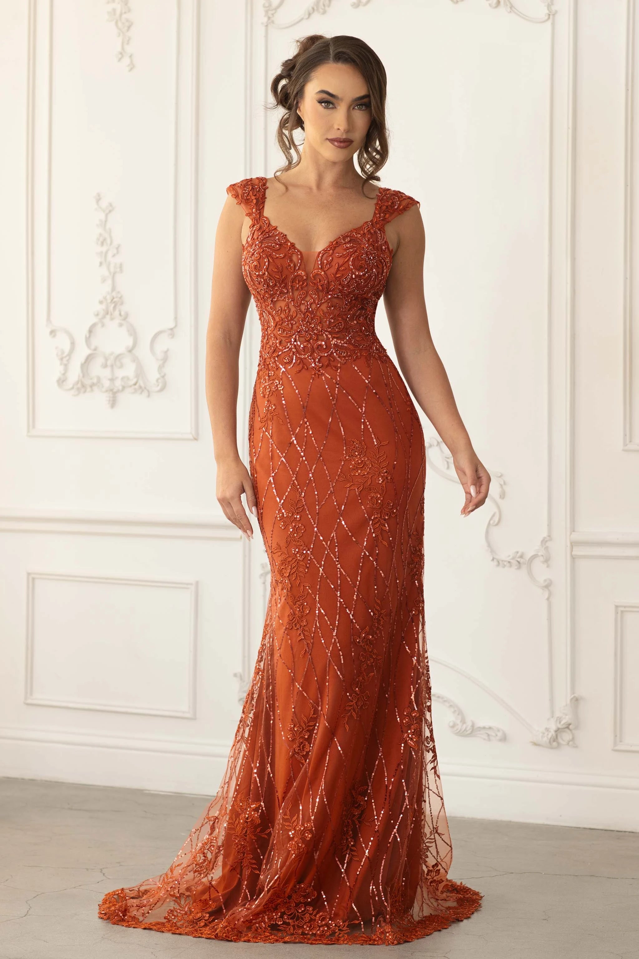 Jackie Embroidered Mermaid Sheer Long Prom Gown