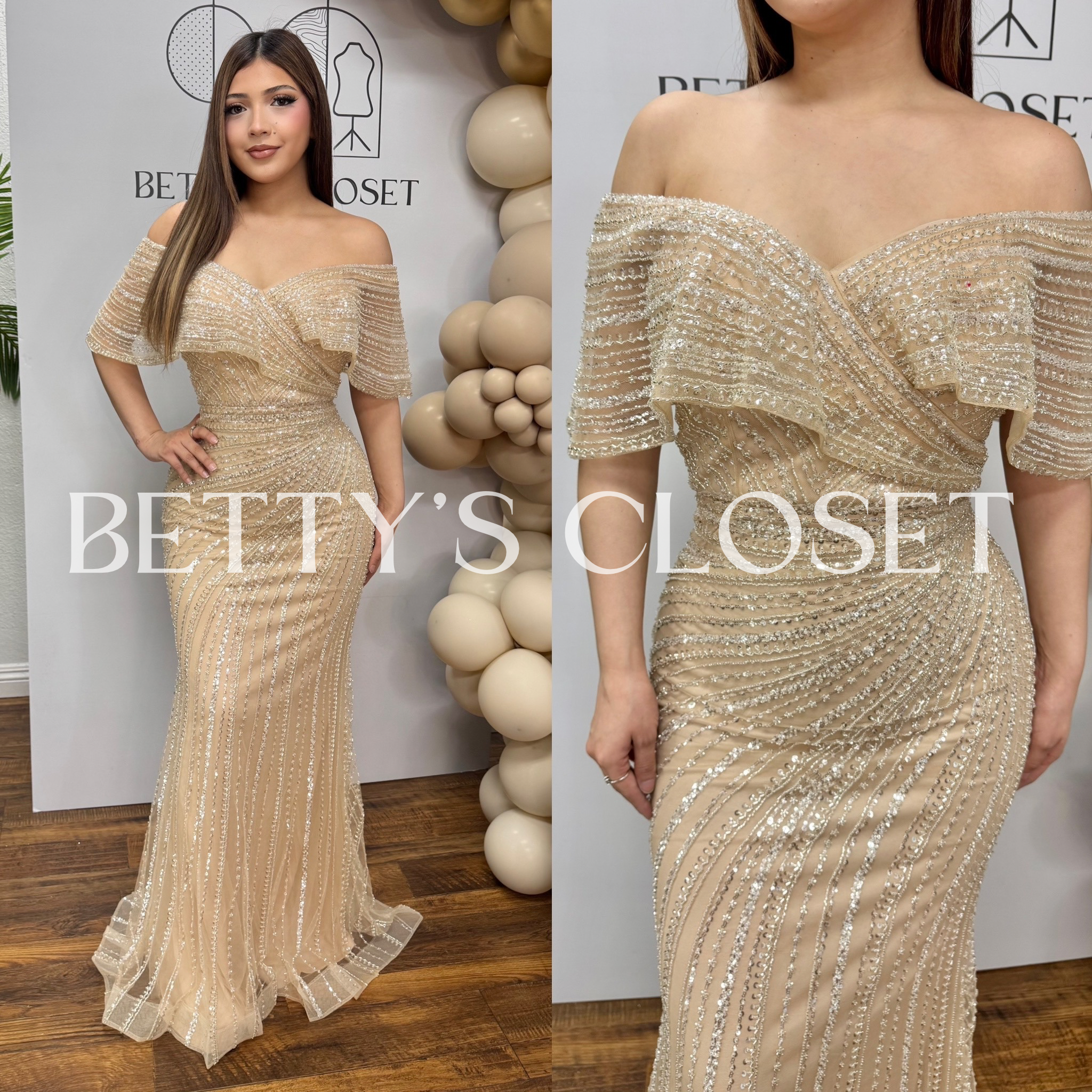 Madrina Sequin Ruffle Neck Gown