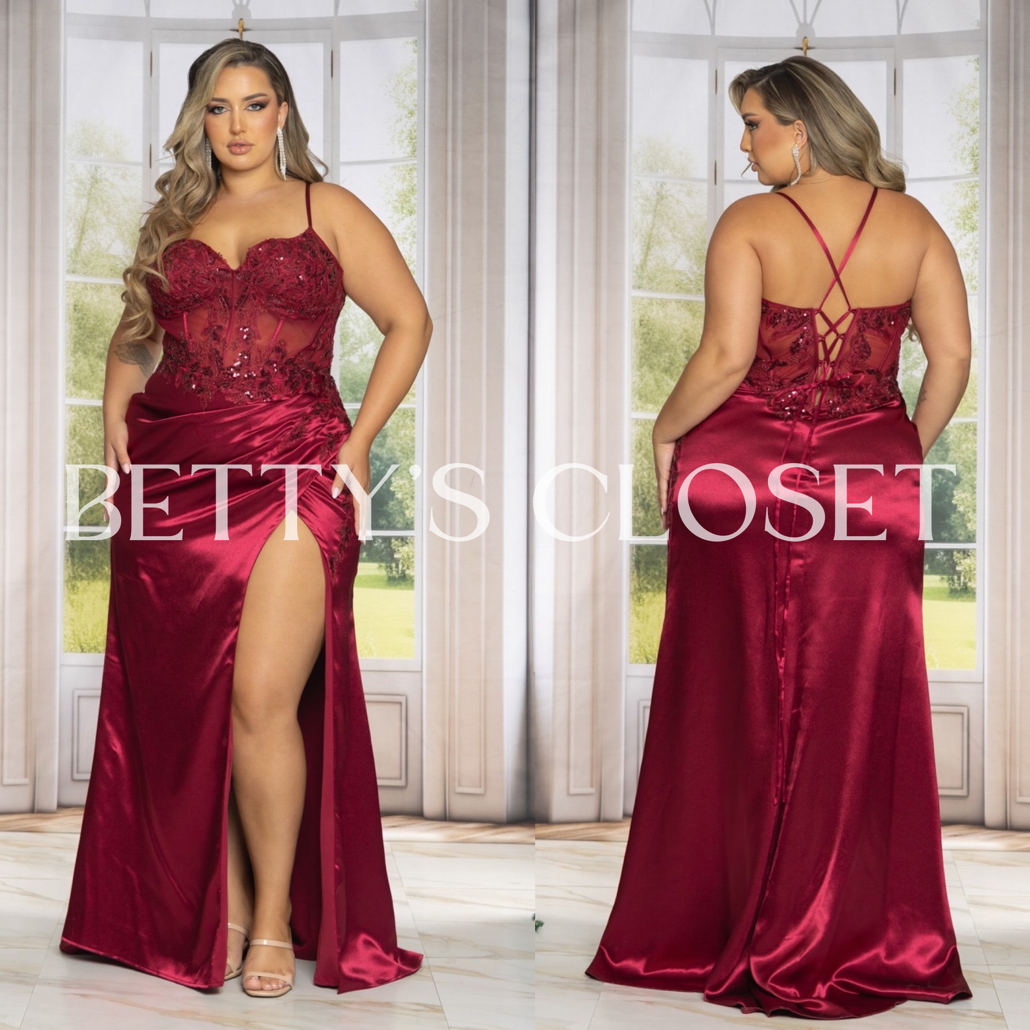 Princesa Embroidered  Sequin Bustier Lace Up Back Gown