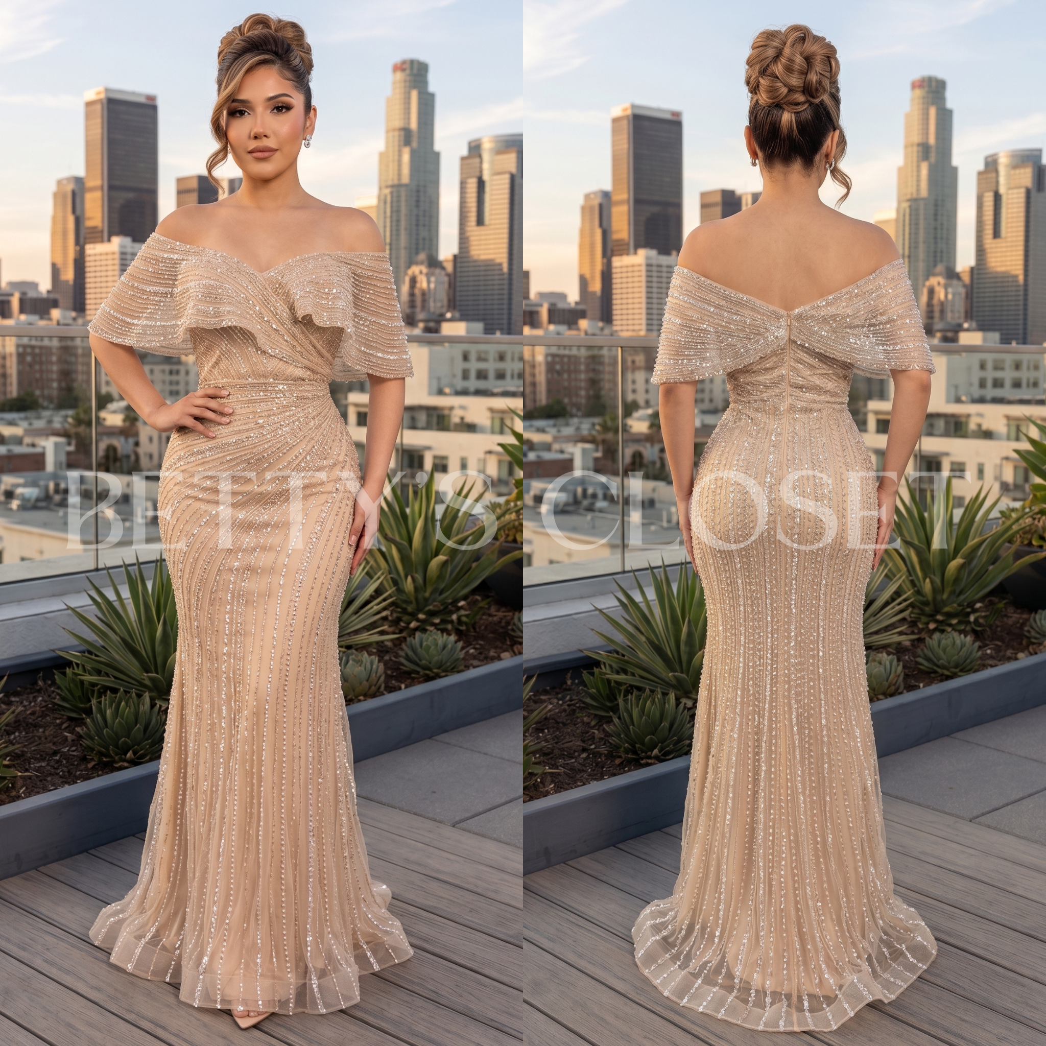 Madrina Sequin Ruffle Neck Gown