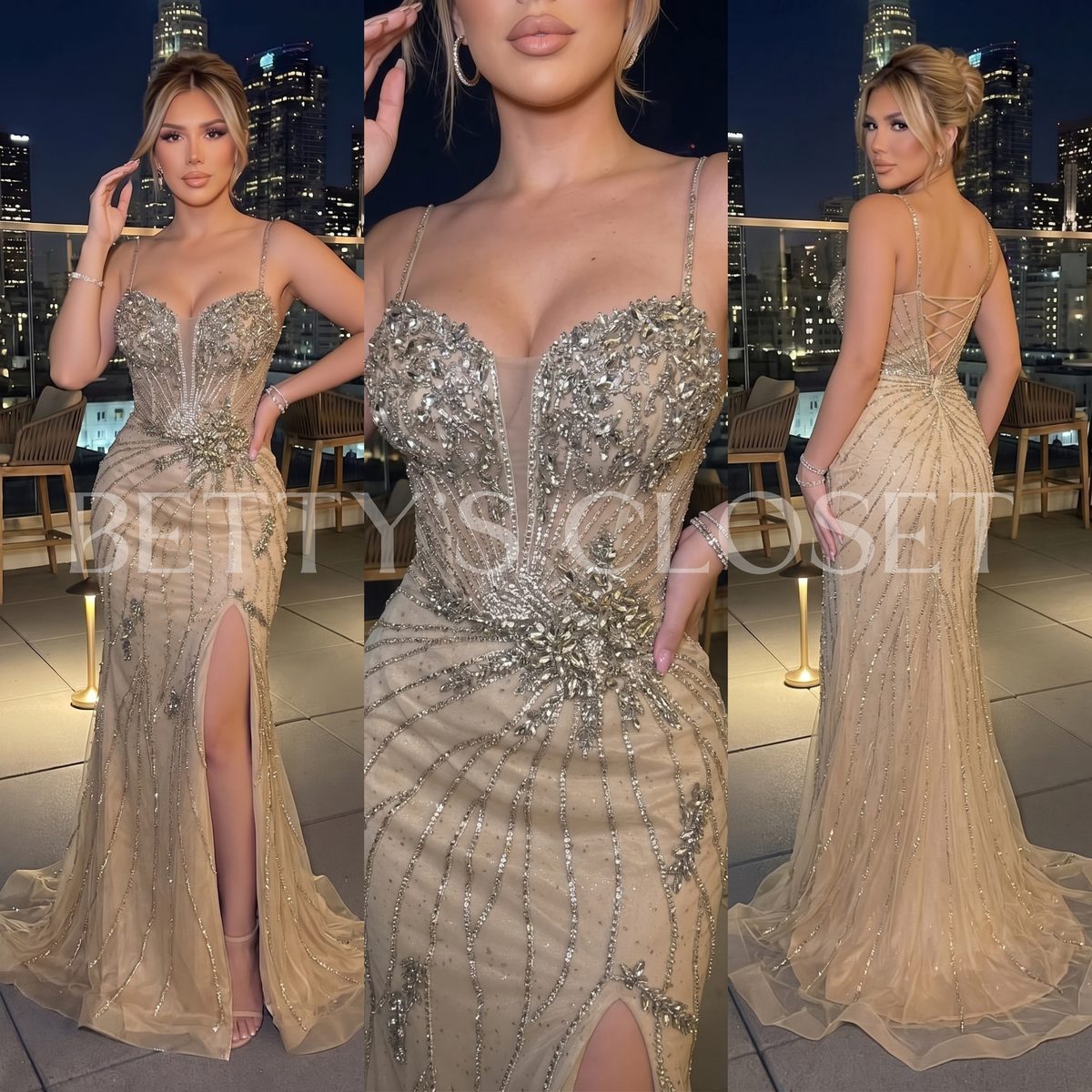Isabella Embellished Lace Up Back Gown