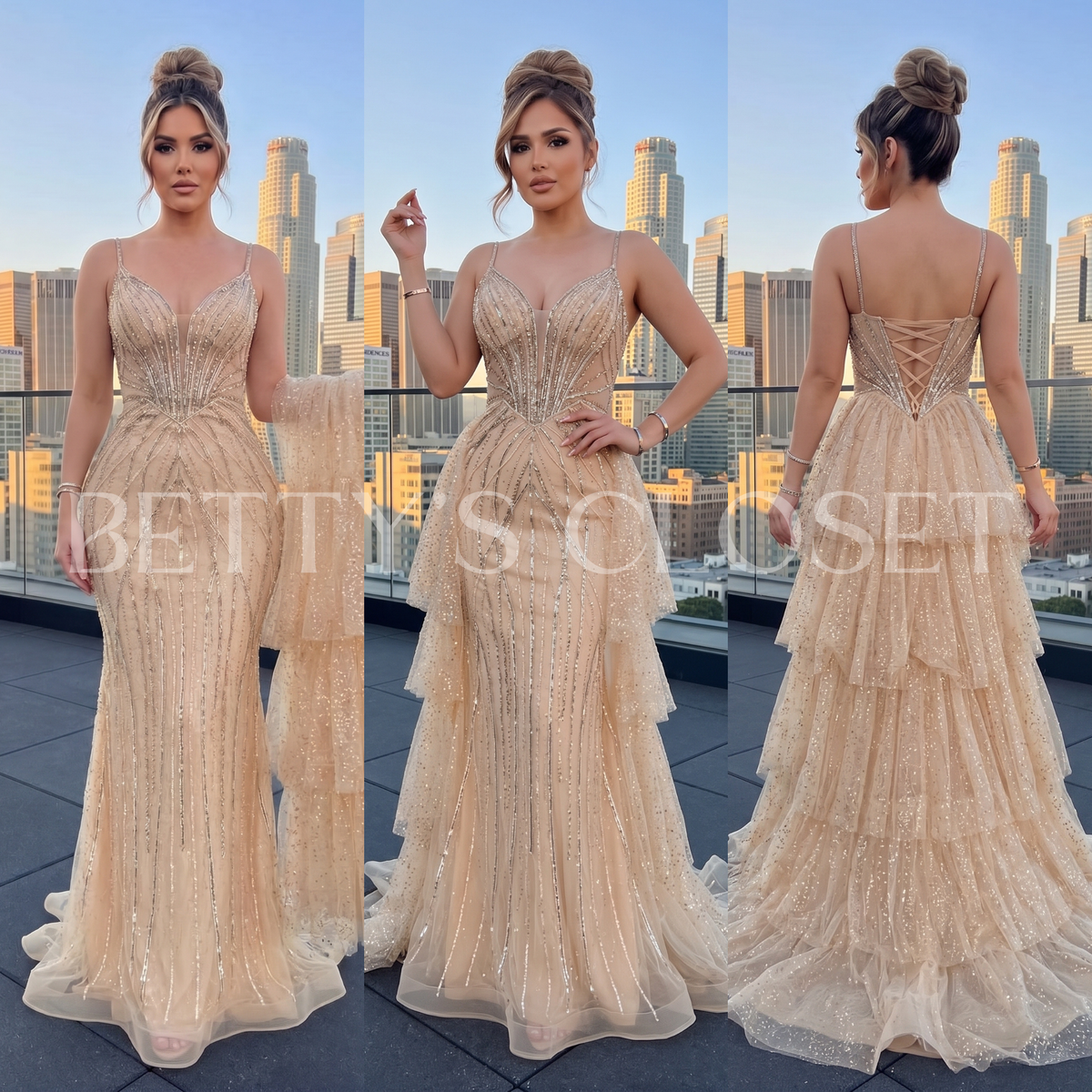 Celeste Embellished Long Gown W/ Removable Cape